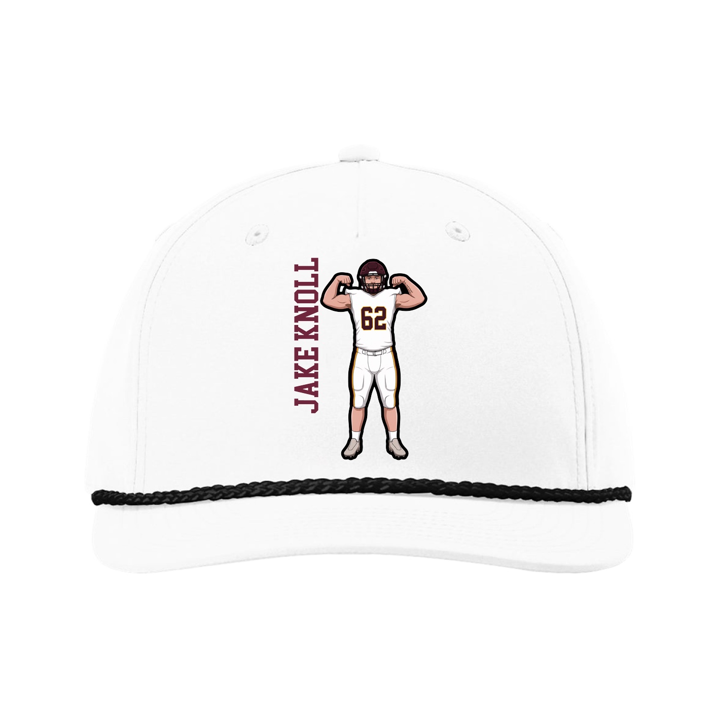 Five-Panel Classic Rope Cap — Name Vertical in White