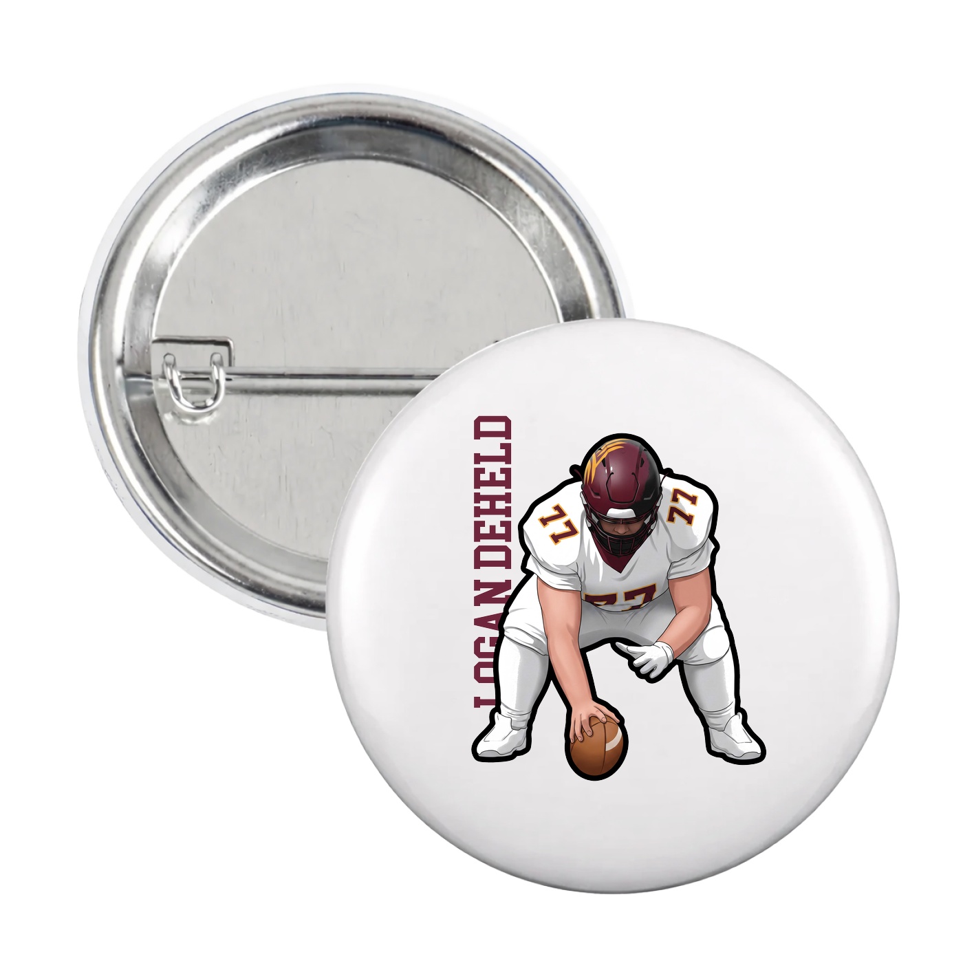 Game Day Button — Name Vertical in White