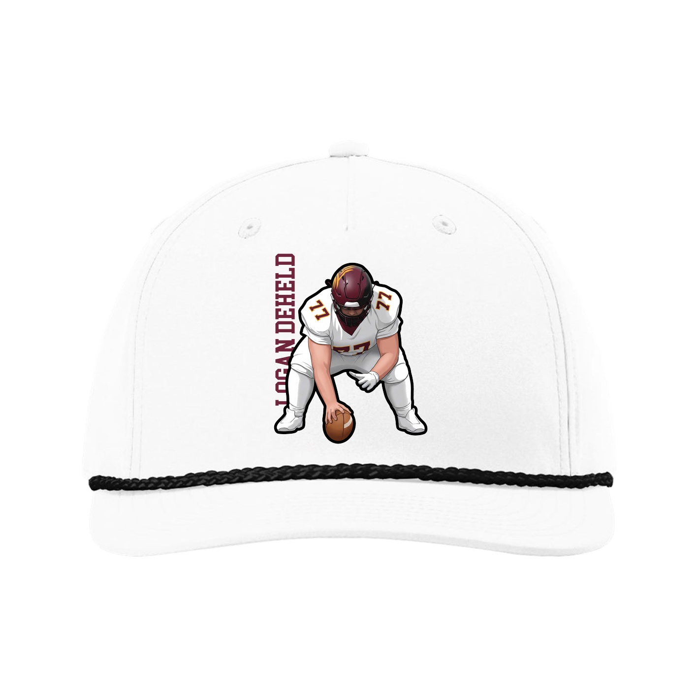 Five-Panel Classic Rope Cap — Name Vertical in White