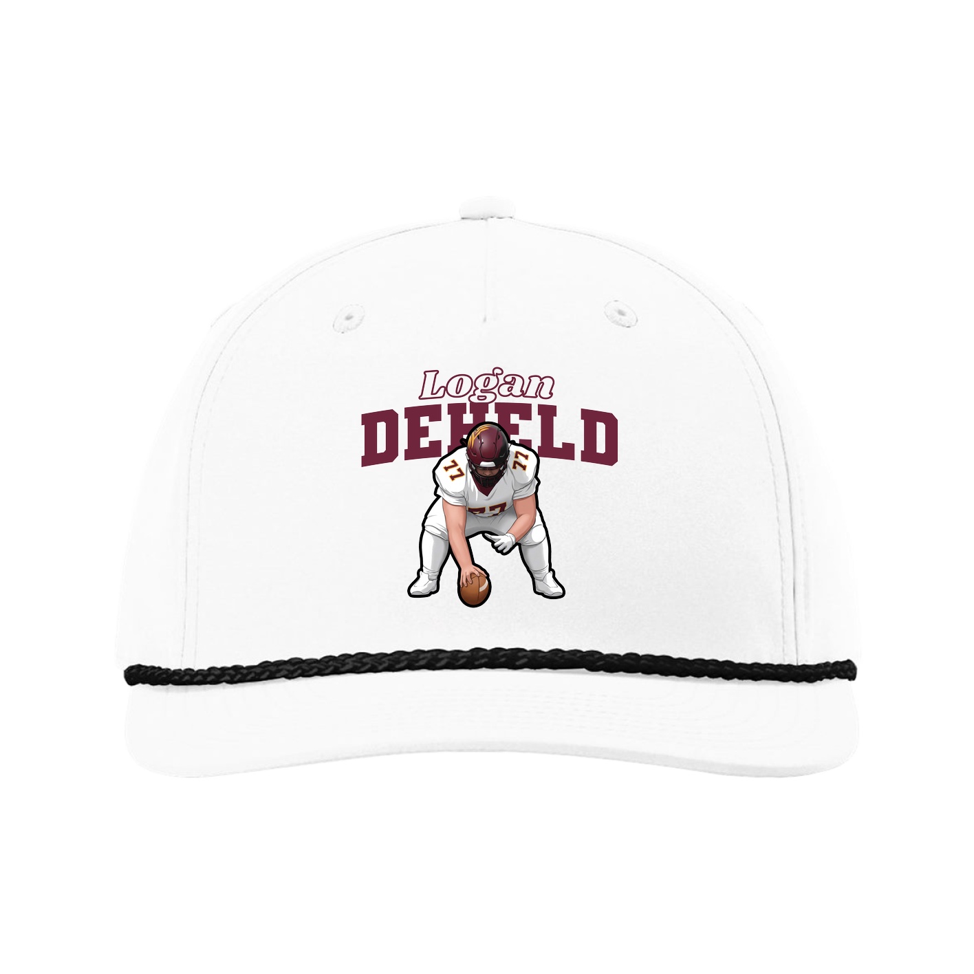 Five-Panel Classic Rope Cap — Name Arch in White