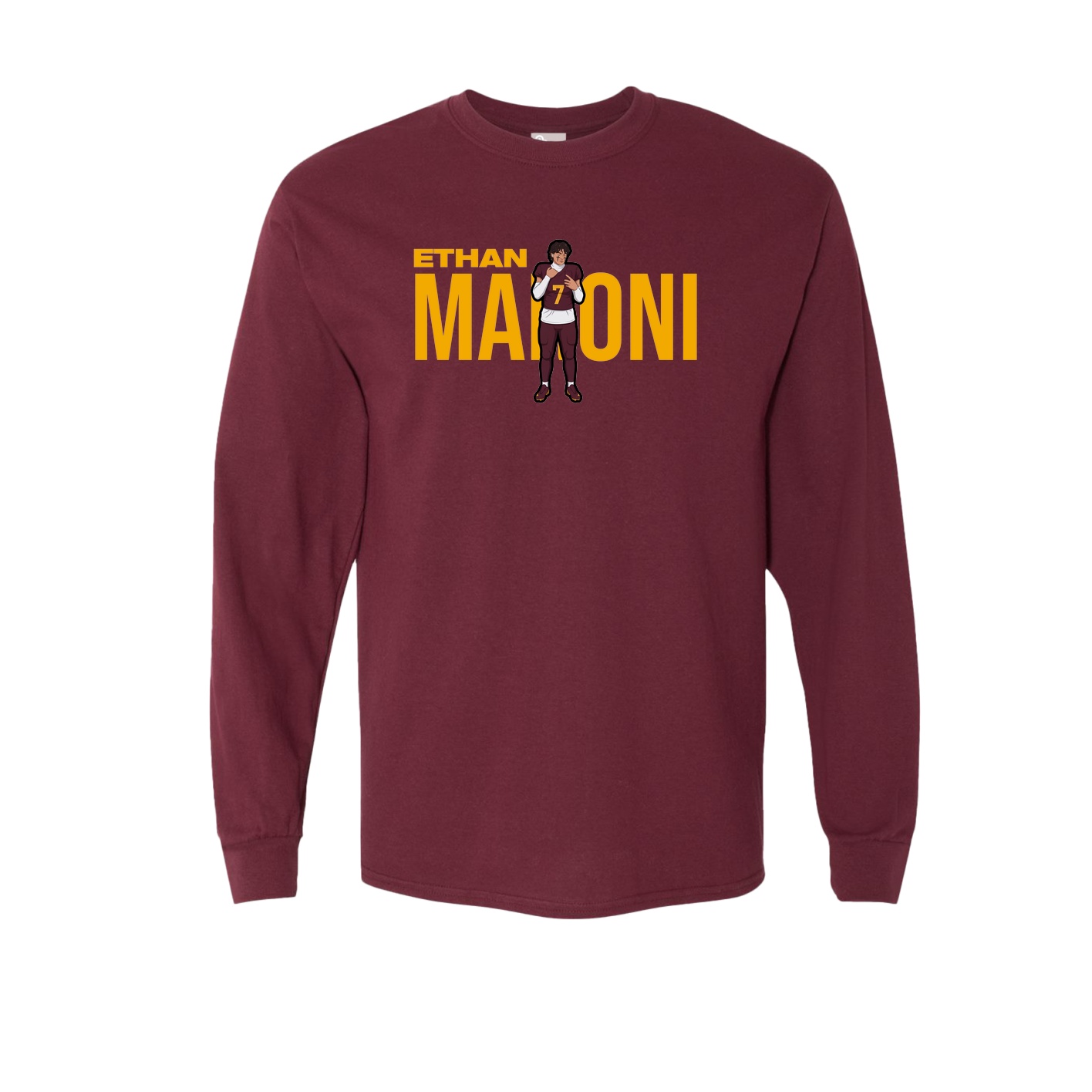 Long Sleeve Tee — Player Name in Maroon