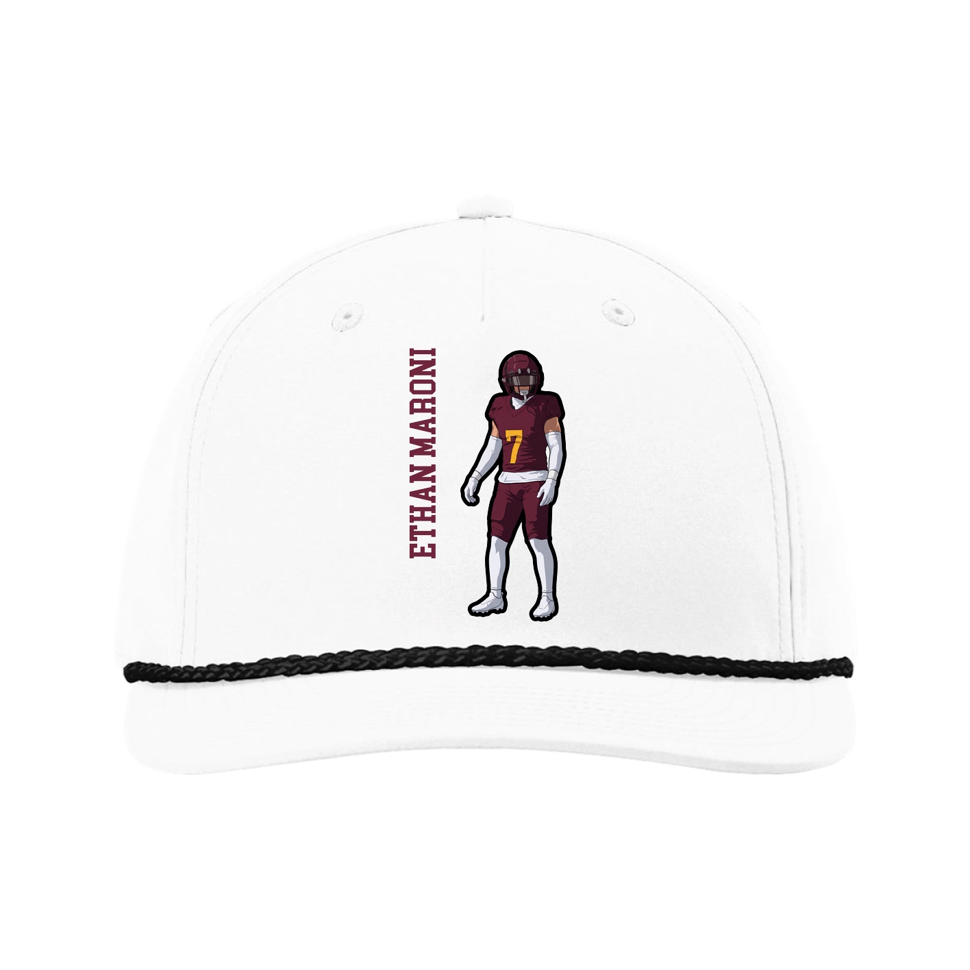 Five-Panel Classic Rope Cap — Name Vertical in White