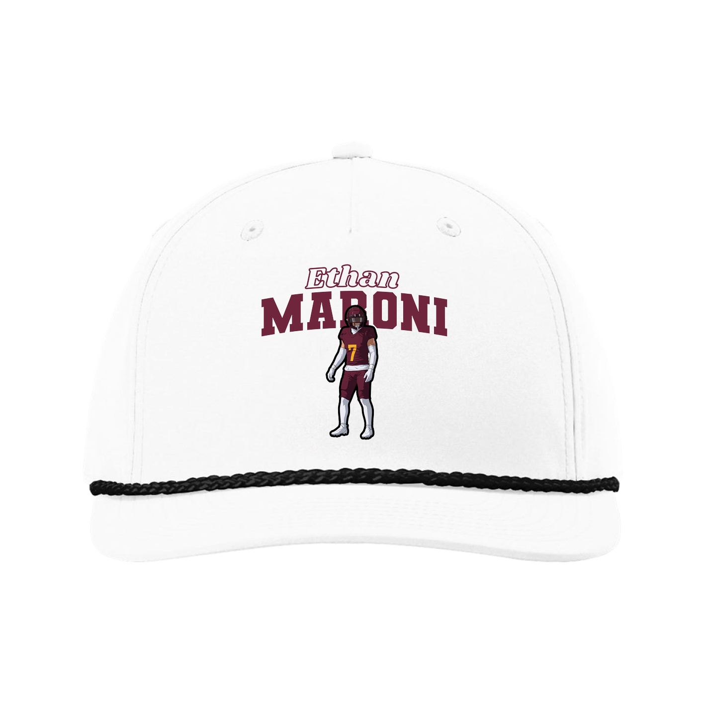 Five-Panel Classic Rope Cap — Name Arch in White