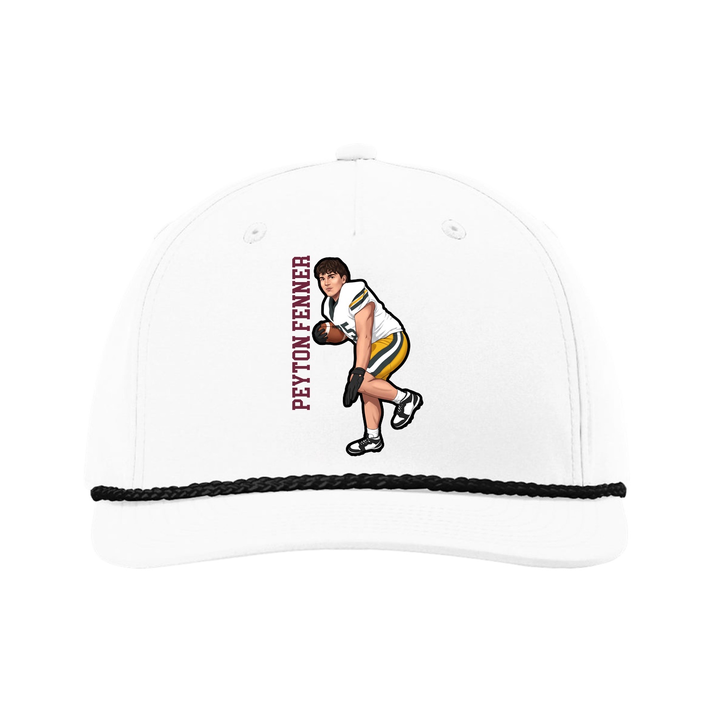 Five-Panel Classic Rope Cap — Name Vertical in White
