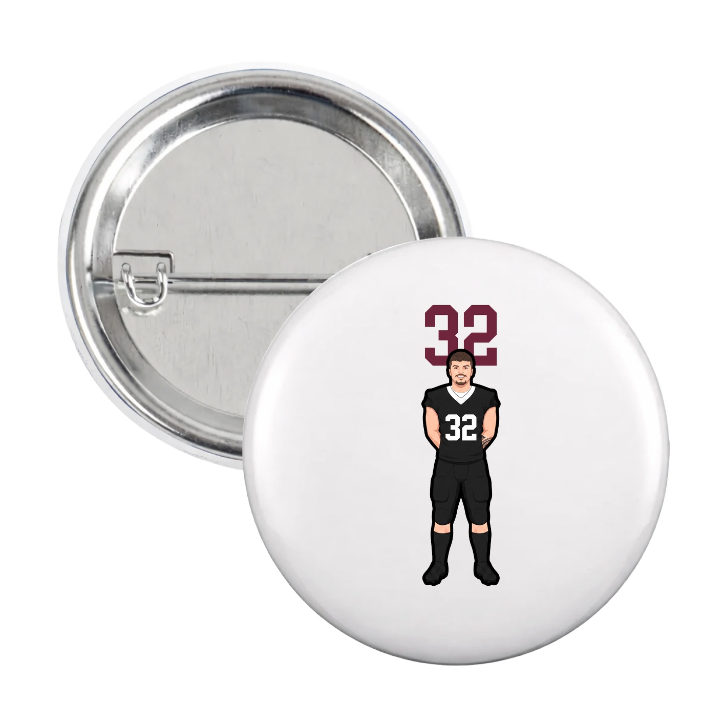Game Day Button — Number Top in White