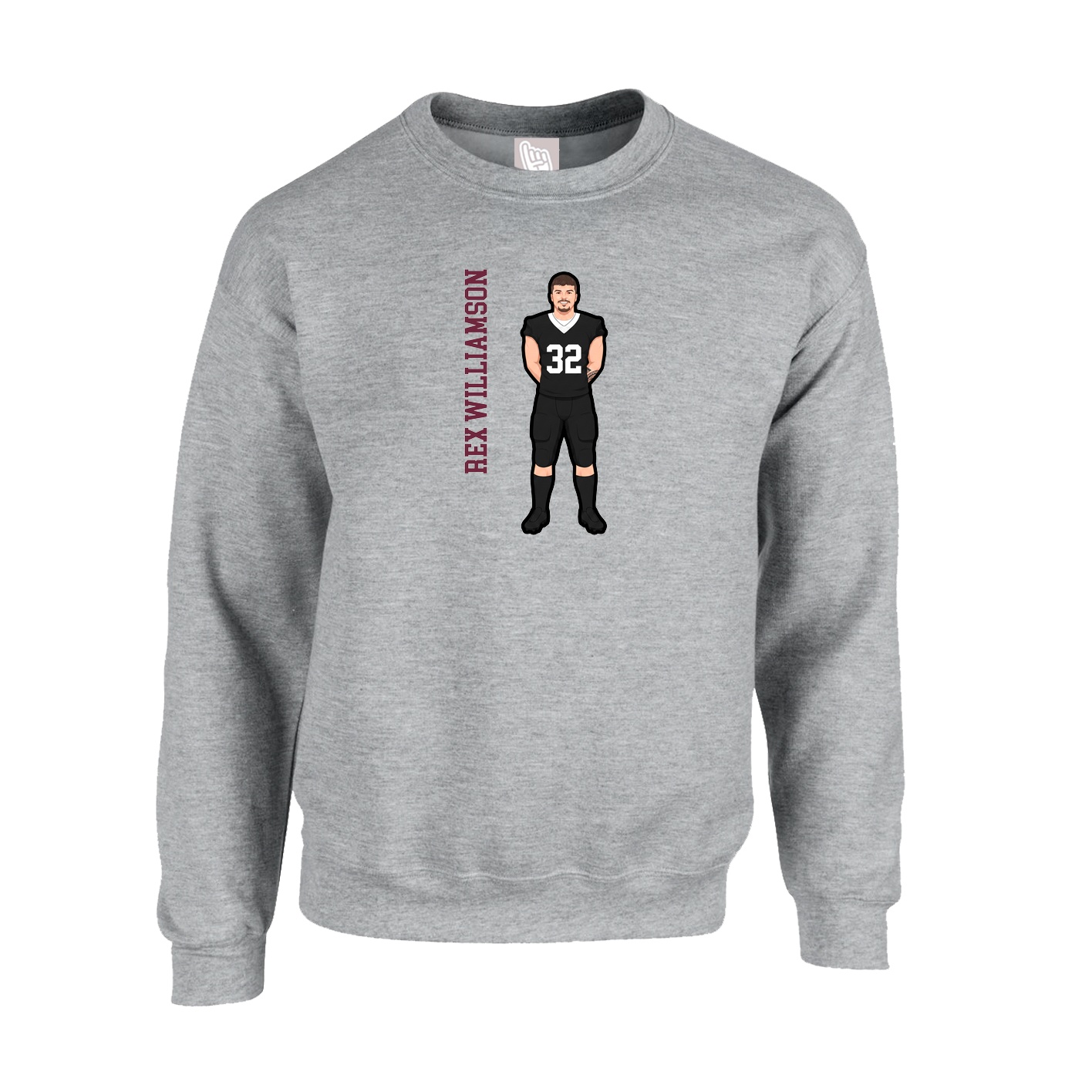 Fleece Crew — Name Vertical in Grey