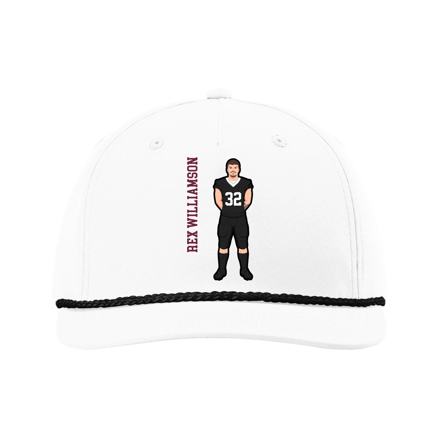 Five-Panel Classic Rope Cap — Name Vertical in White