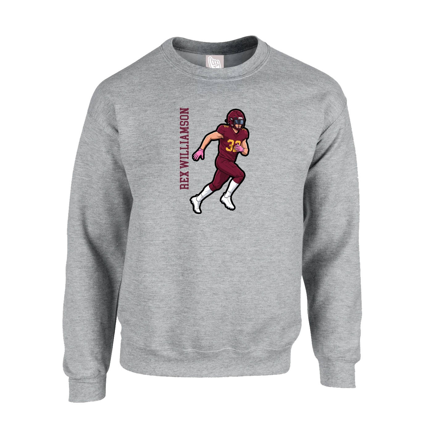 Fleece Crew — Name Vertical in Grey