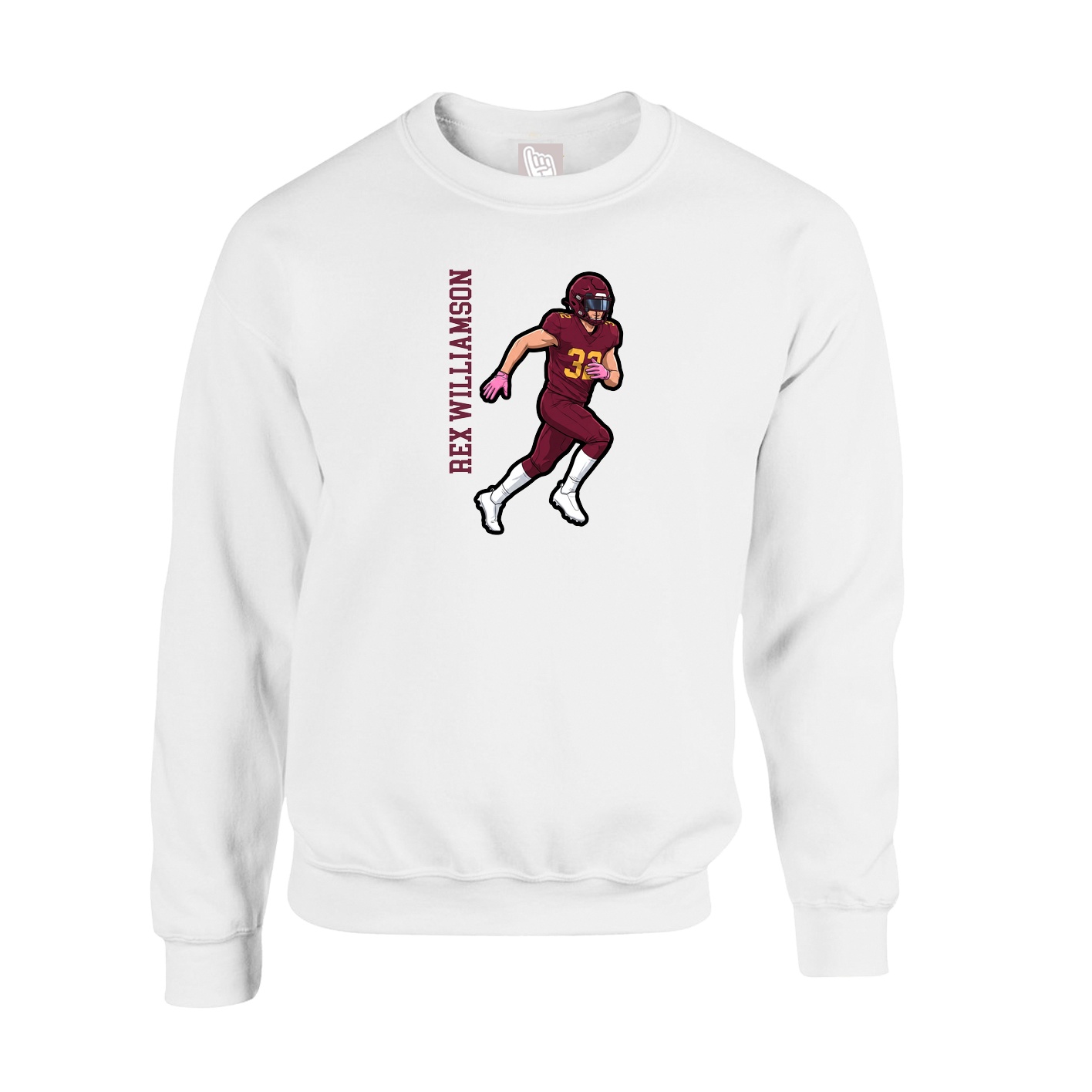 Fleece Crew — Name Vertical in White