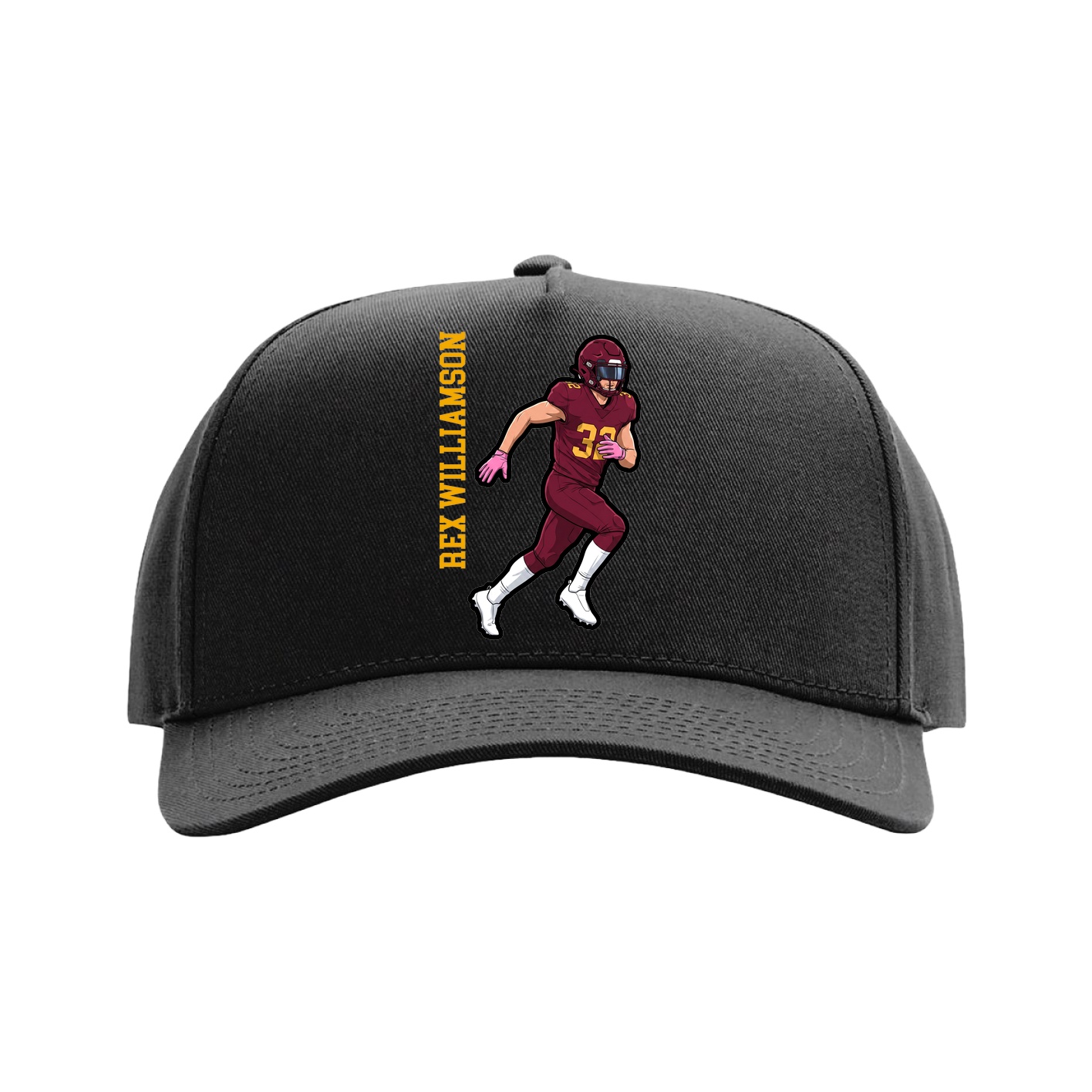 Full Fabric Five-Panel Champ Cap — Name Vertical in Black