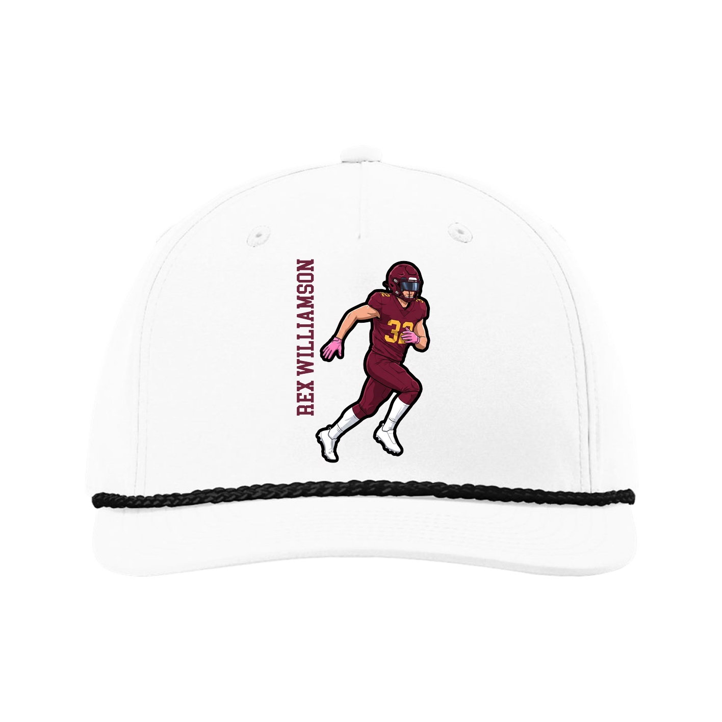 Five-Panel Classic Rope Cap — Name Vertical in White
