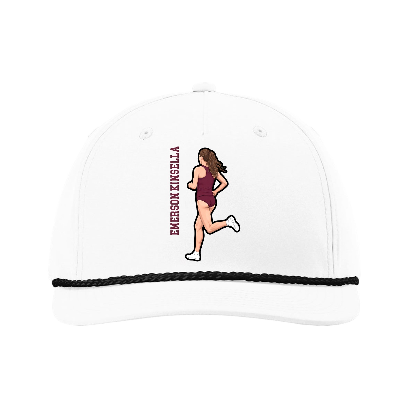 Five-Panel Classic Rope Cap — Name Vertical in White