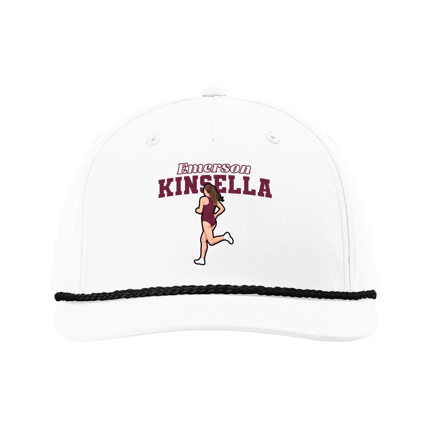 Five-Panel Classic Rope Cap — Name Arch in White