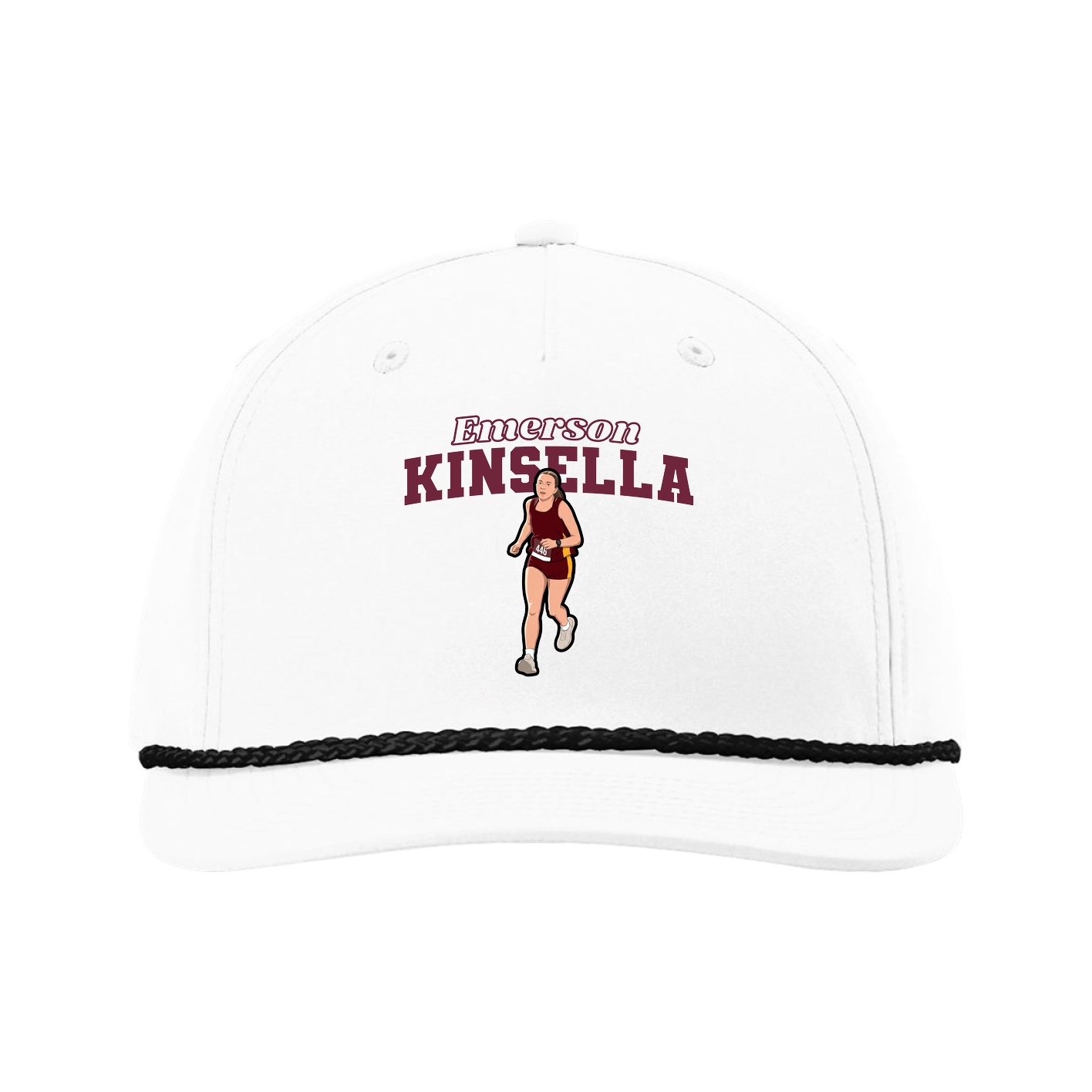 Five-Panel Classic Rope Cap — Name Arch in White