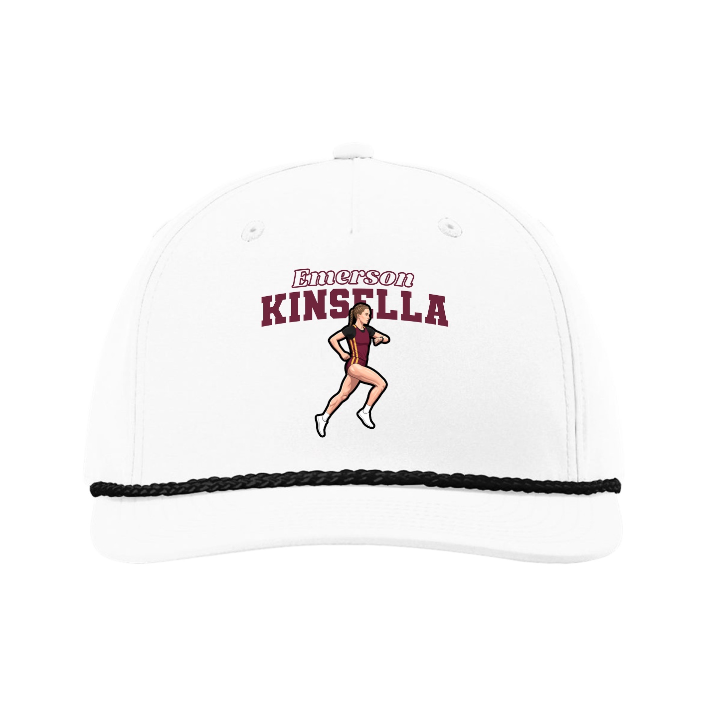 Five-Panel Classic Rope Cap — Name Arch in White