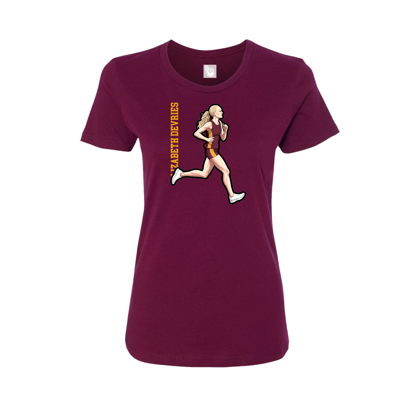 Womens Tee — Name Vertical in Maroon
