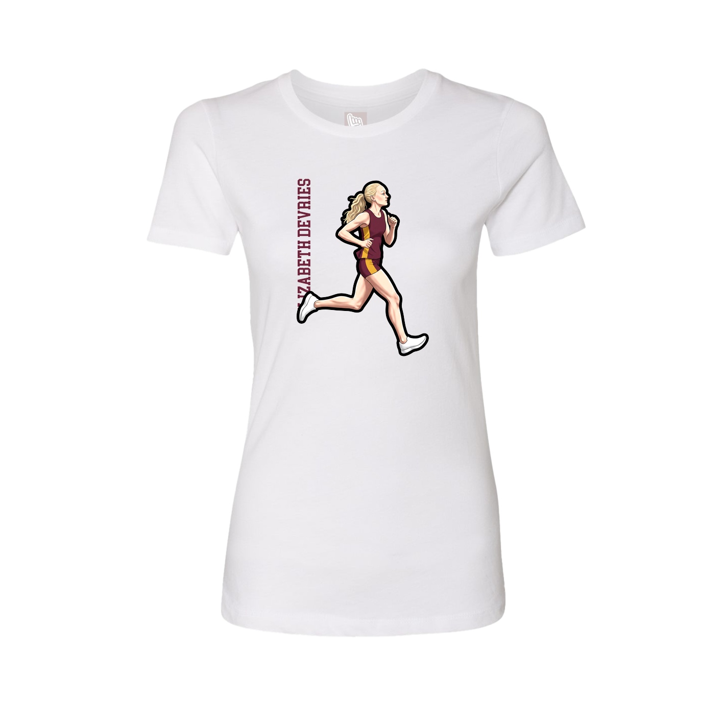 Womens Tee — Name Vertical in White