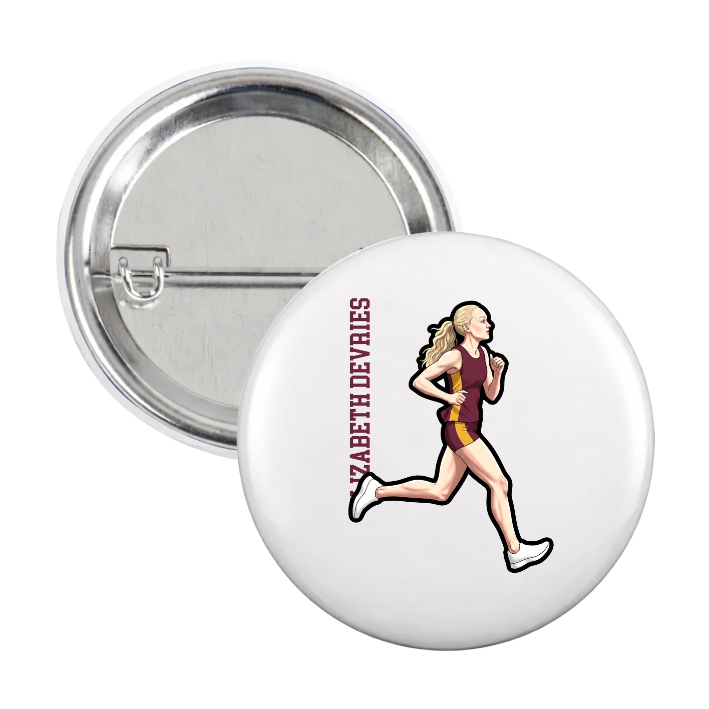 Game Day Button — Name Vertical in White