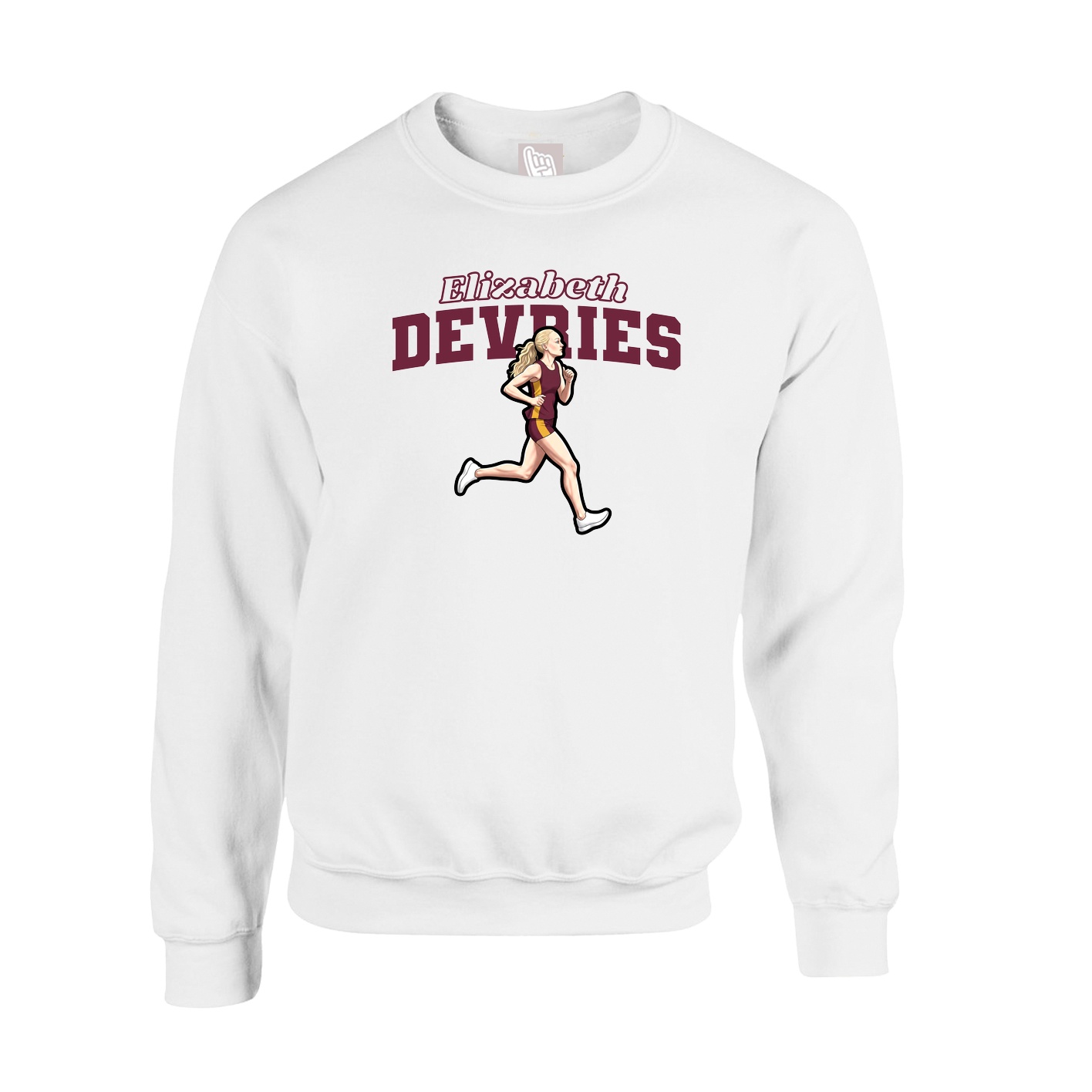 Fleece Crew — Name Arch in White