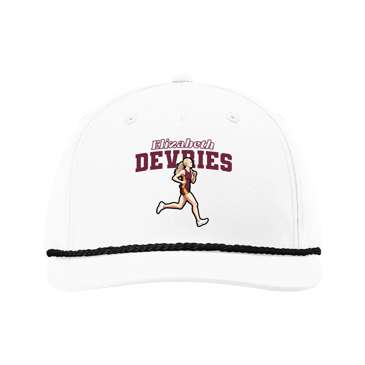 Five-Panel Classic Rope Cap — Name Arch in White