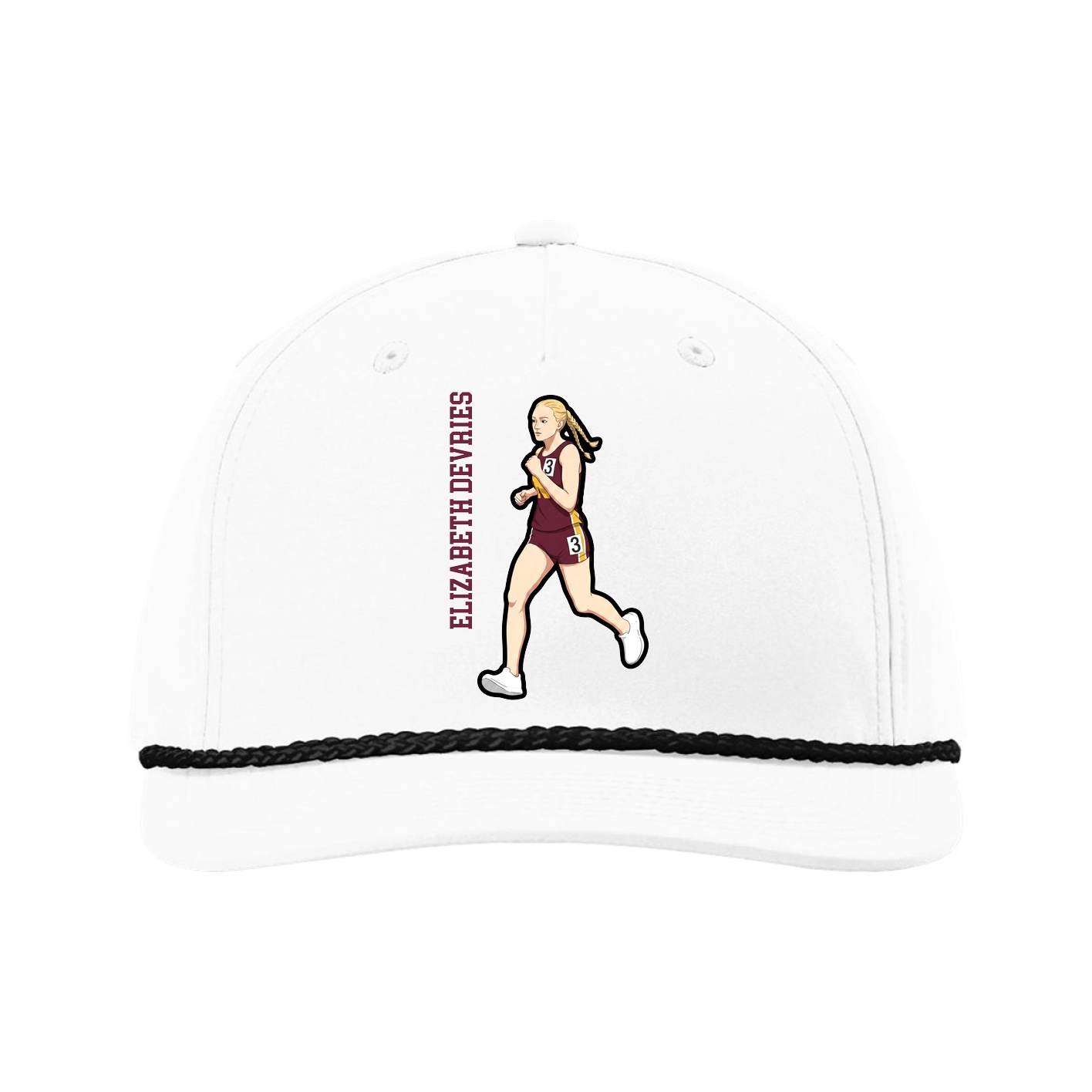 Five-Panel Classic Rope Cap — Name Vertical in White