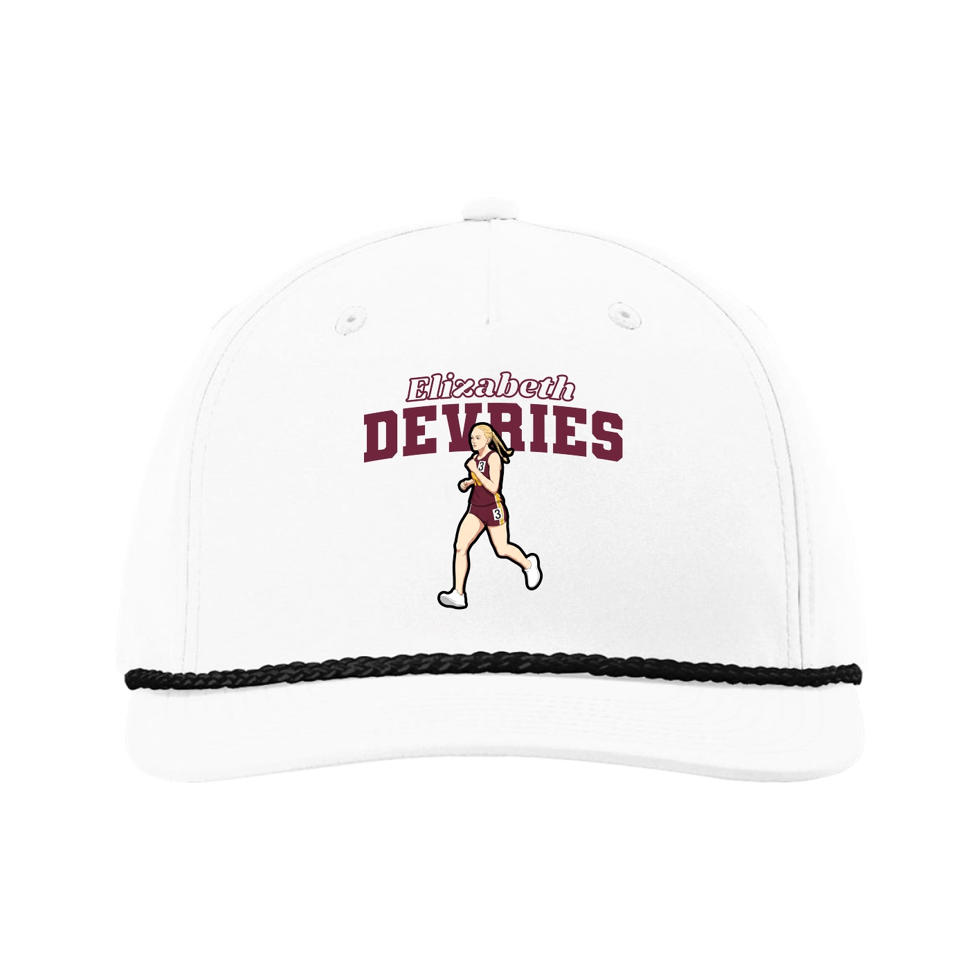 Five-Panel Classic Rope Cap — Name Arch in White