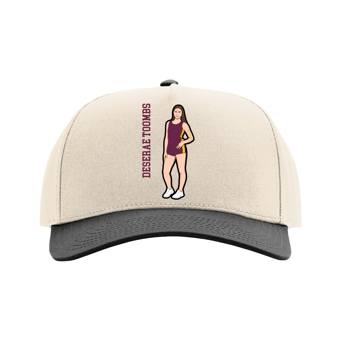 Full Fabric Five-Panel Champ Cap — Name Vertical in Cream/Black
