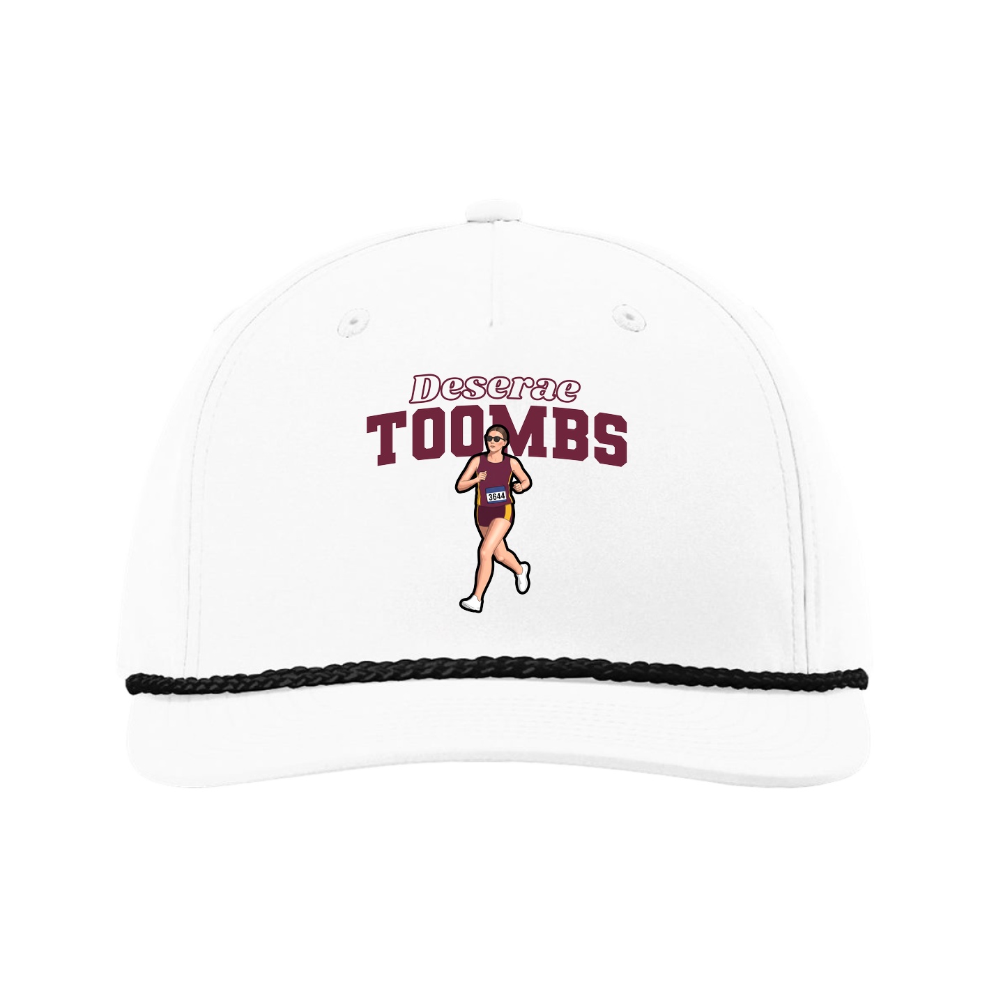 Five-Panel Classic Rope Cap — Name Arch in White