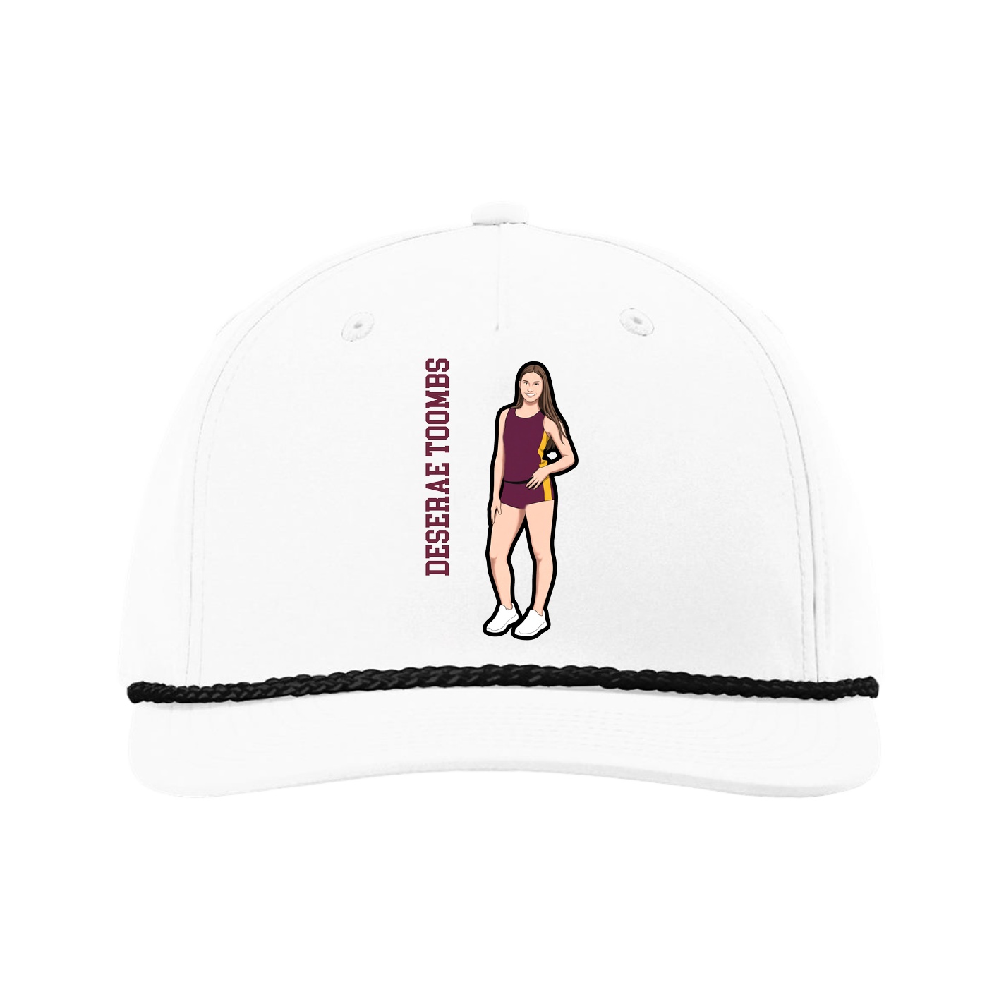 Five-Panel Classic Rope Cap — Name Vertical in White
