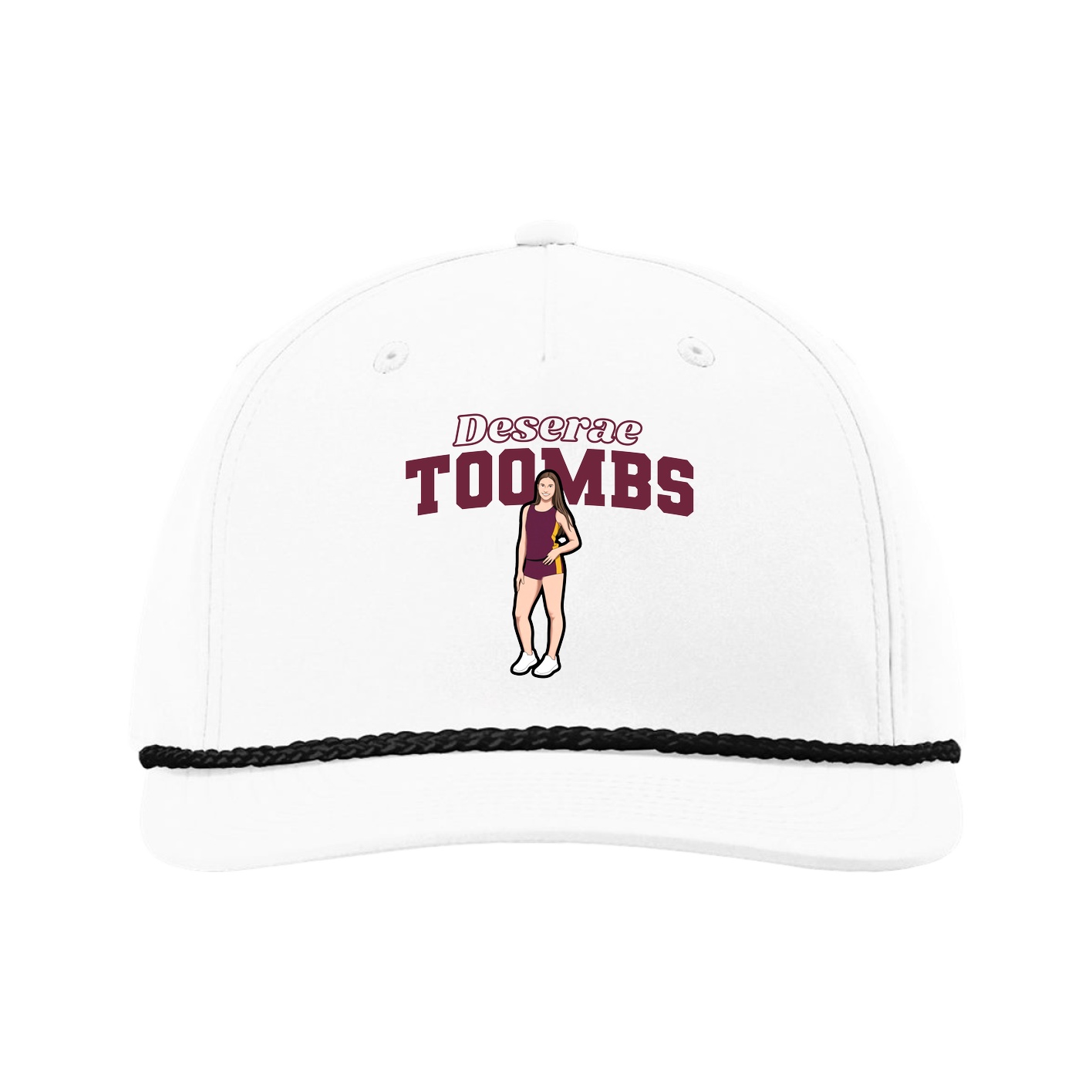 Five-Panel Classic Rope Cap — Name Arch in White
