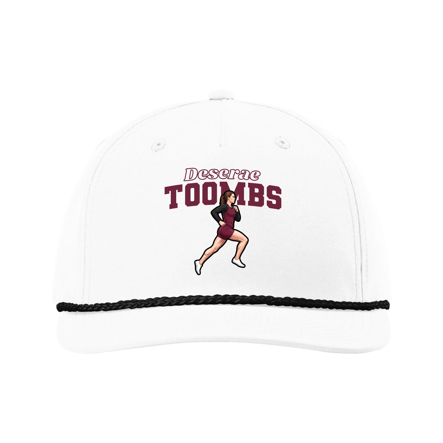 Five-Panel Classic Rope Cap — Name Arch in White