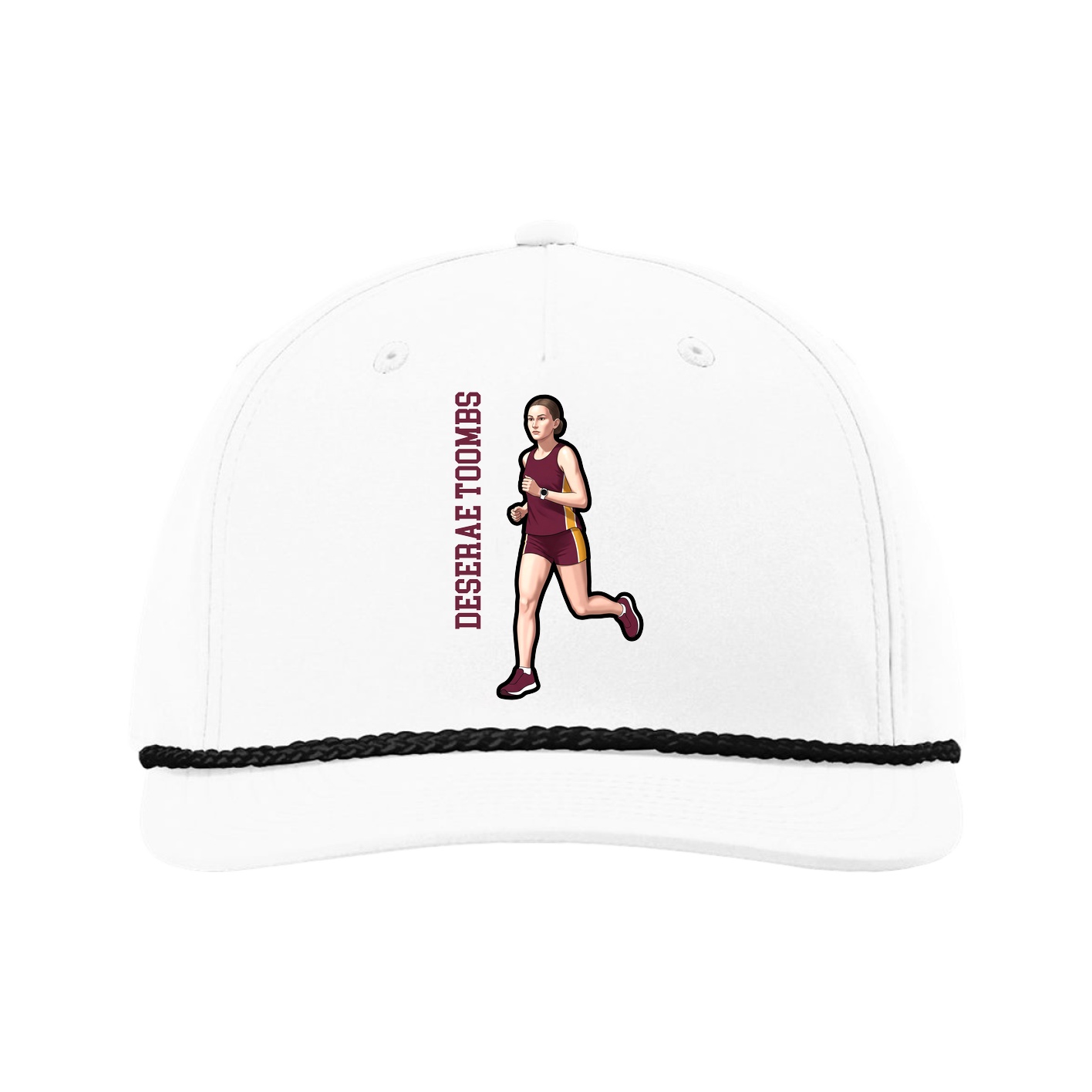 Five-Panel Classic Rope Cap — Name Vertical in White