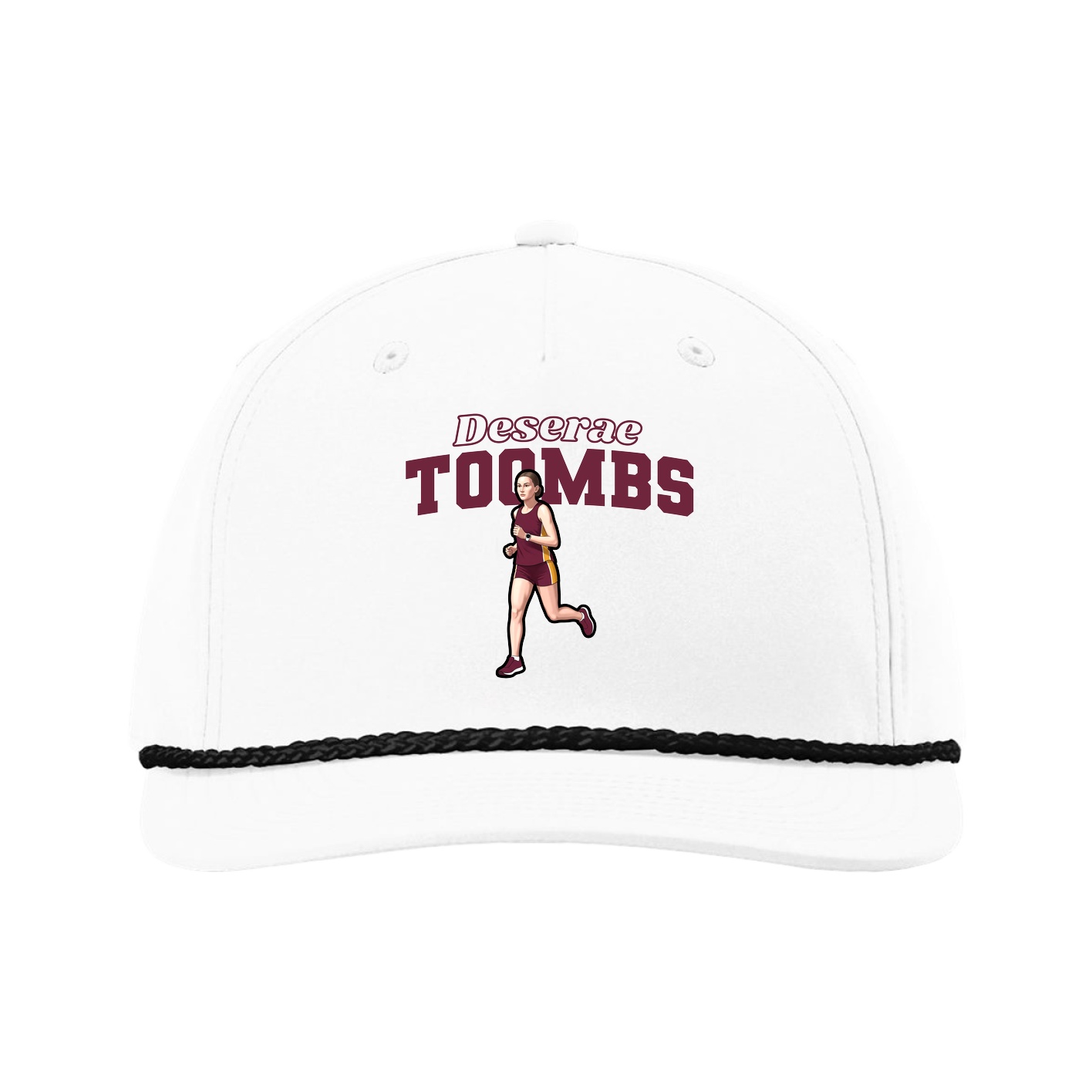 Five-Panel Classic Rope Cap — Name Arch in White
