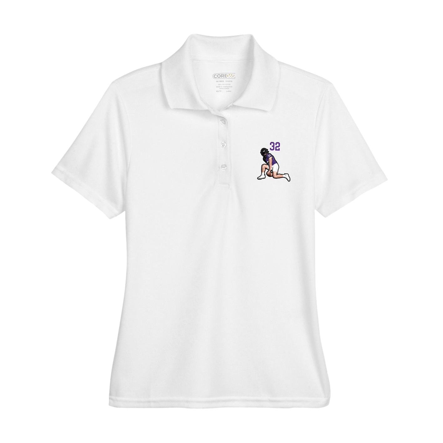 Womens Performance Polo — Number Top in White