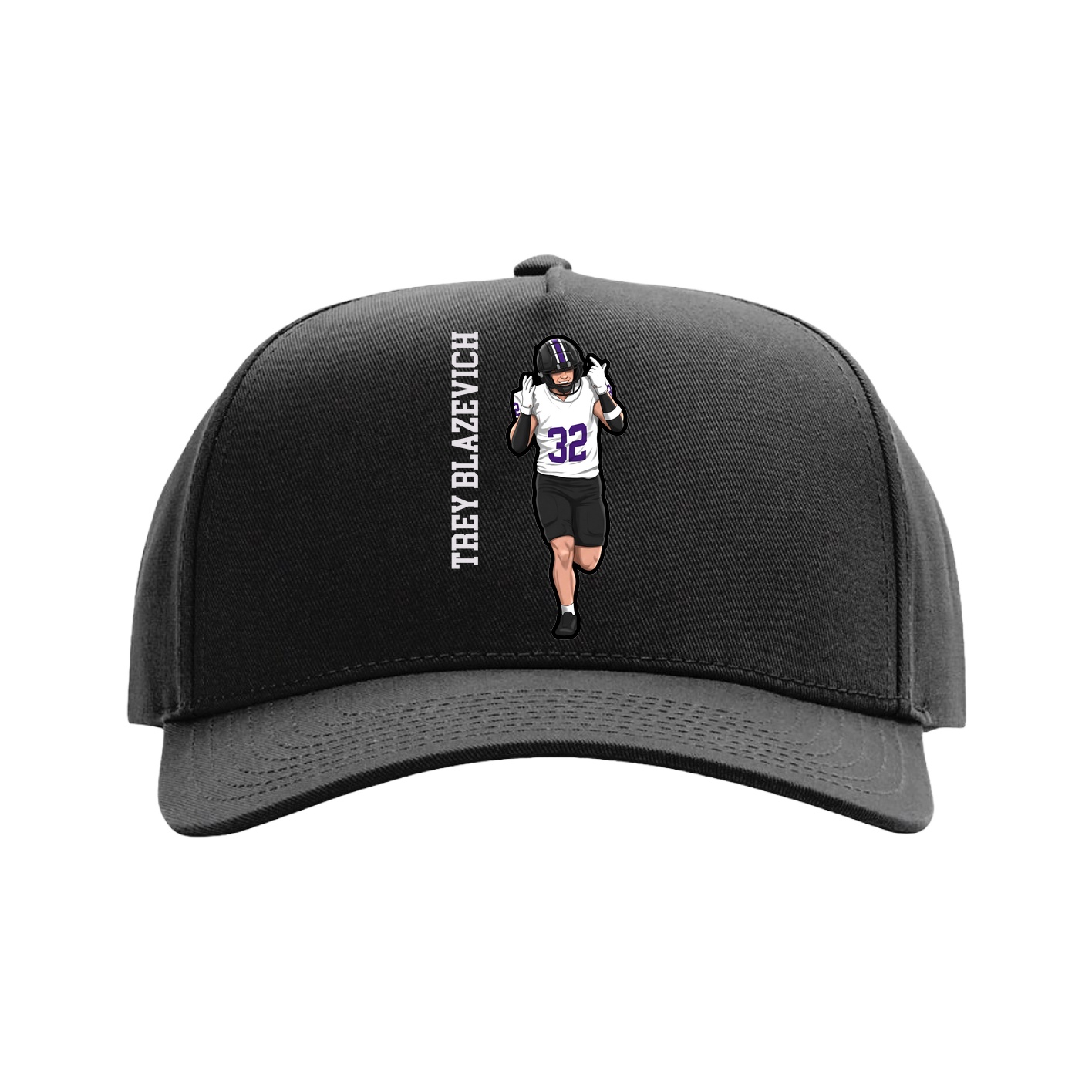 Full Fabric Five-Panel Champ Cap — Name Vertical in Black