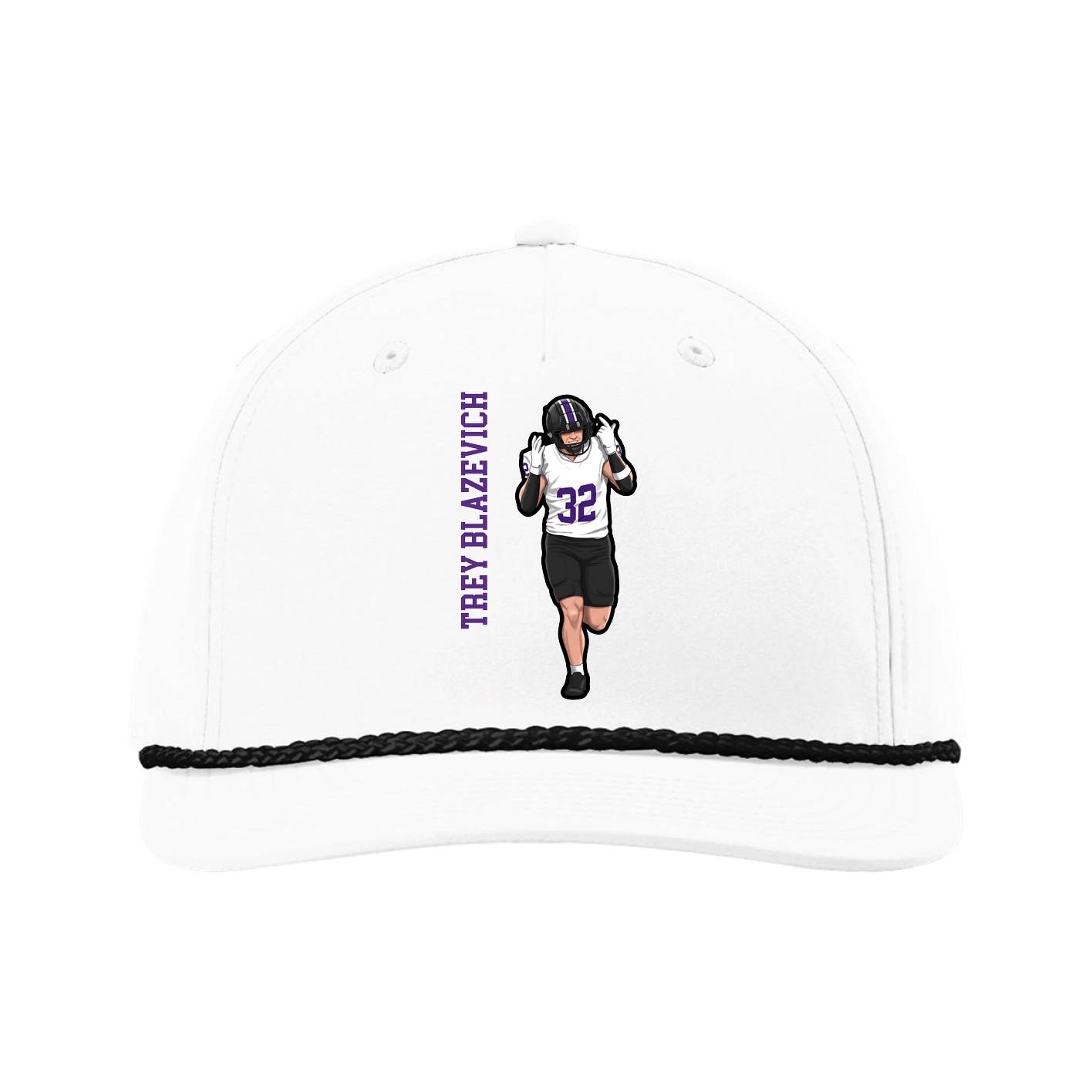 Five-Panel Classic Rope Cap — Name Vertical in White