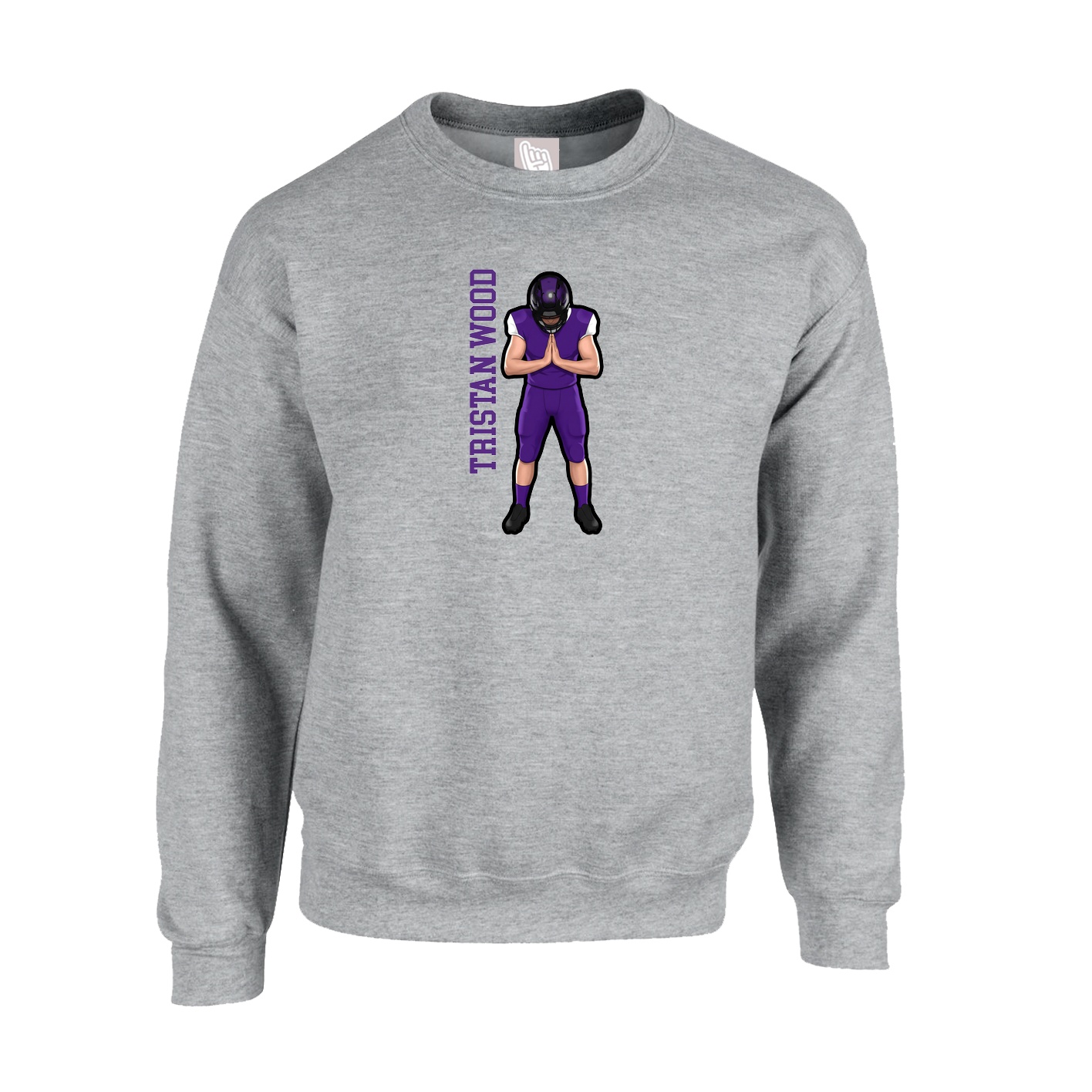 Fleece Crew — Name Vertical in Grey