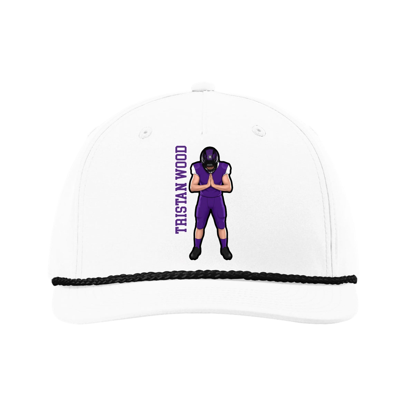 Five-Panel Classic Rope Cap — Name Vertical in White