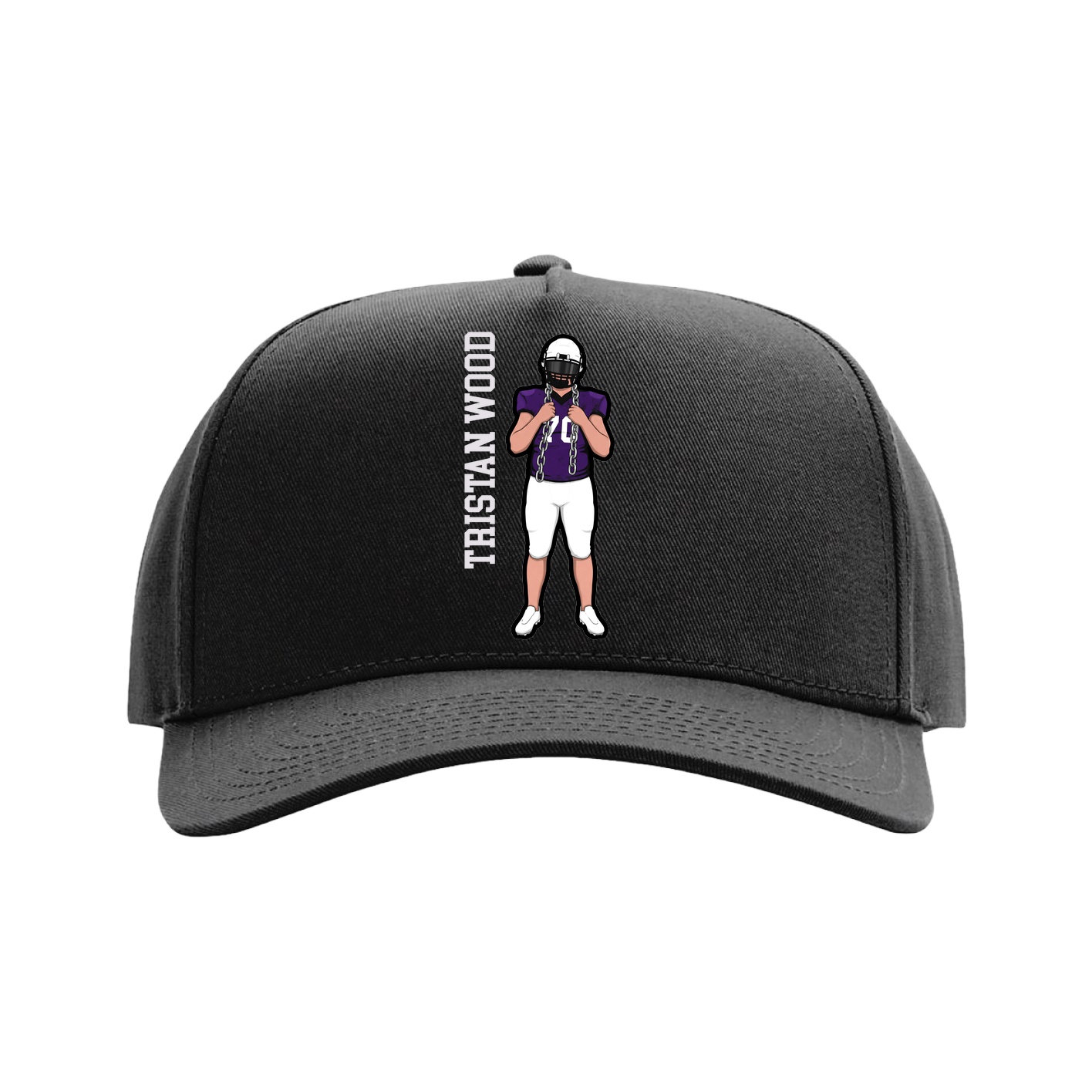 Full Fabric Five-Panel Champ Cap — Name Vertical in Black
