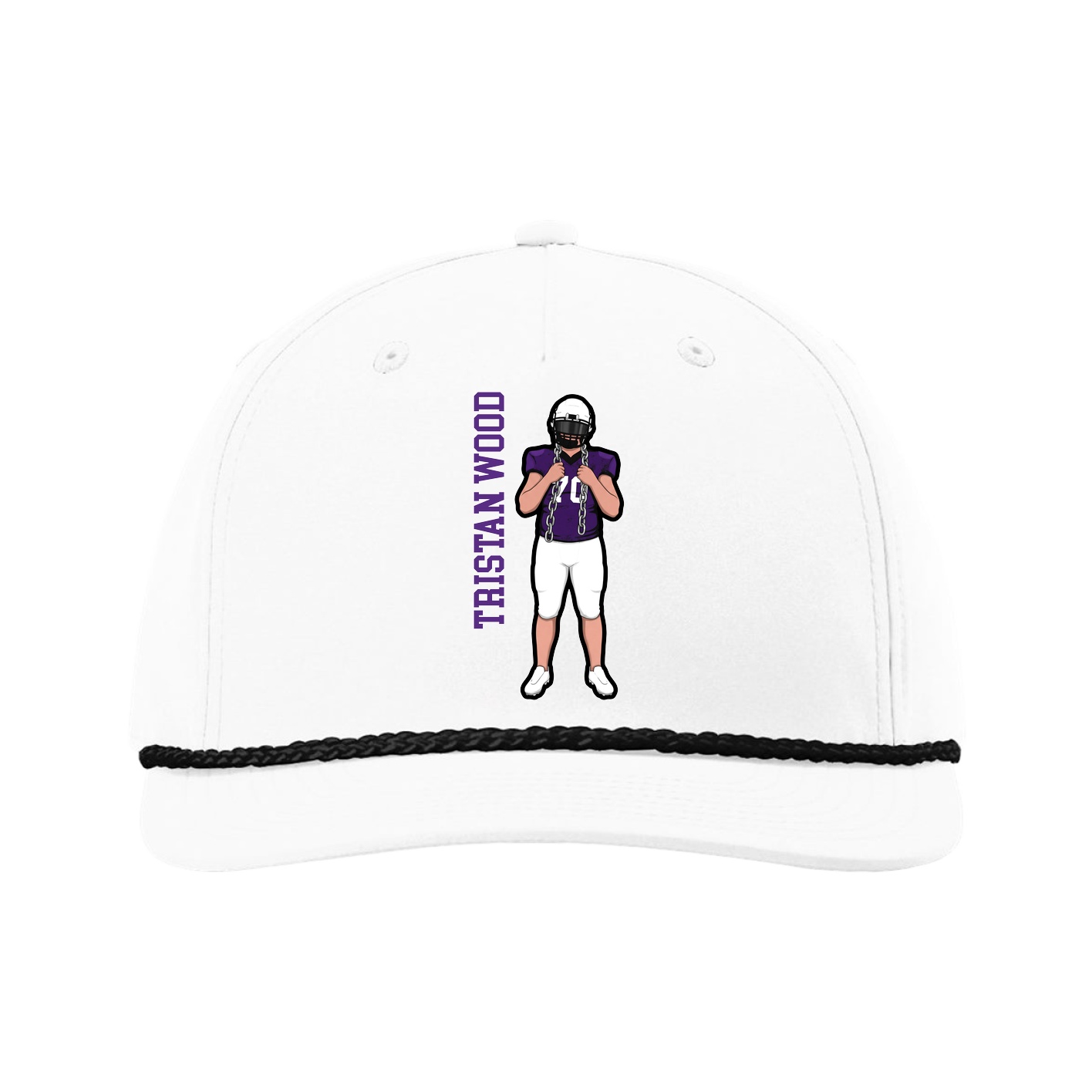 Five-Panel Classic Rope Cap — Name Vertical in White