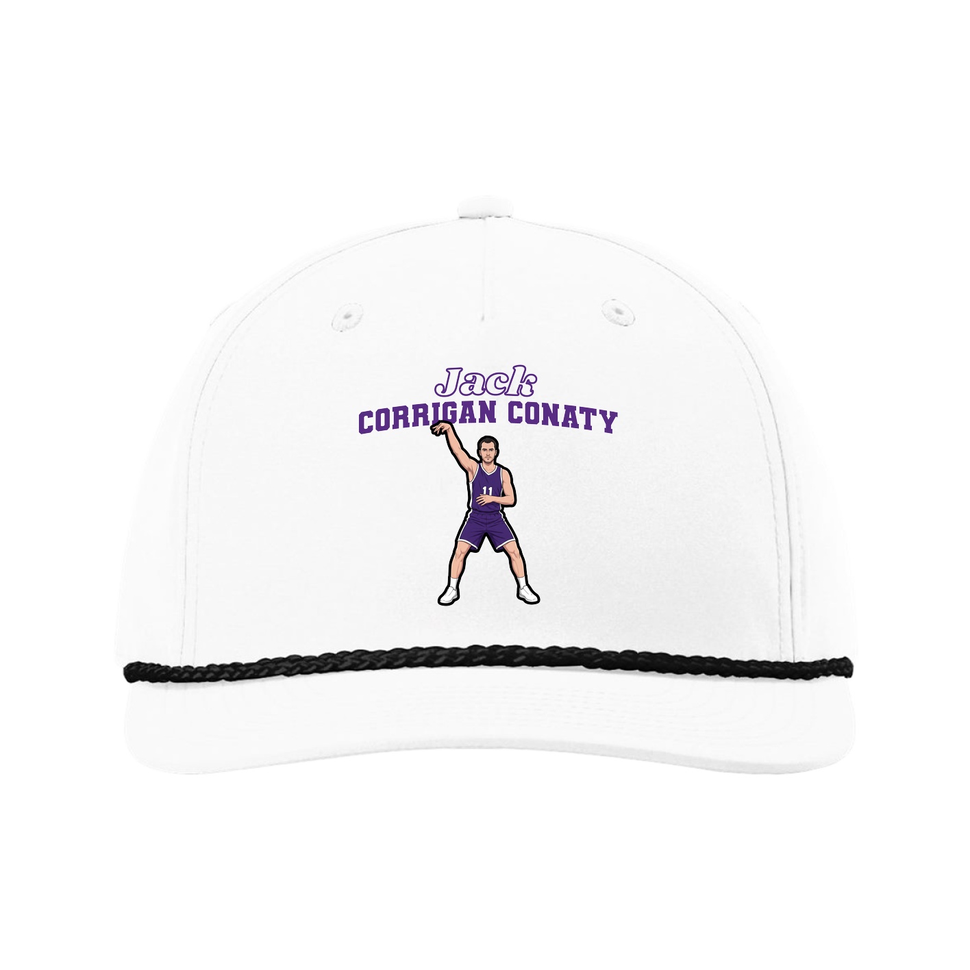 Five-Panel Classic Rope Cap — Name Arch in White