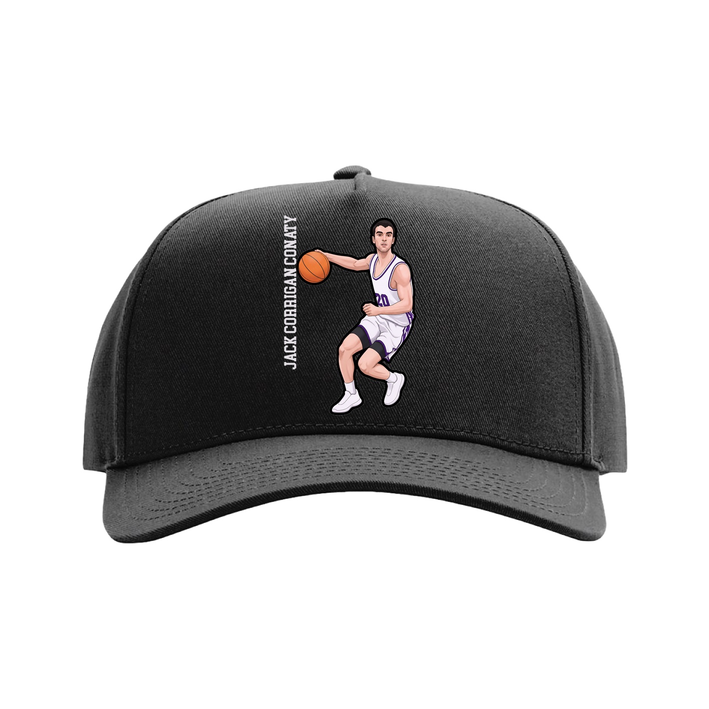 Full Fabric Five-Panel Champ Cap — Name Vertical in Black