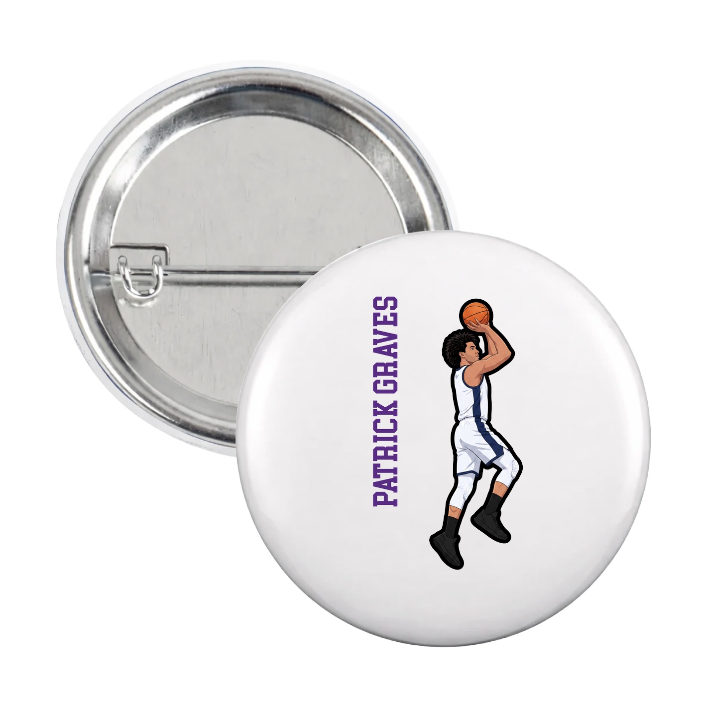 Game Day Button — Name Vertical in White