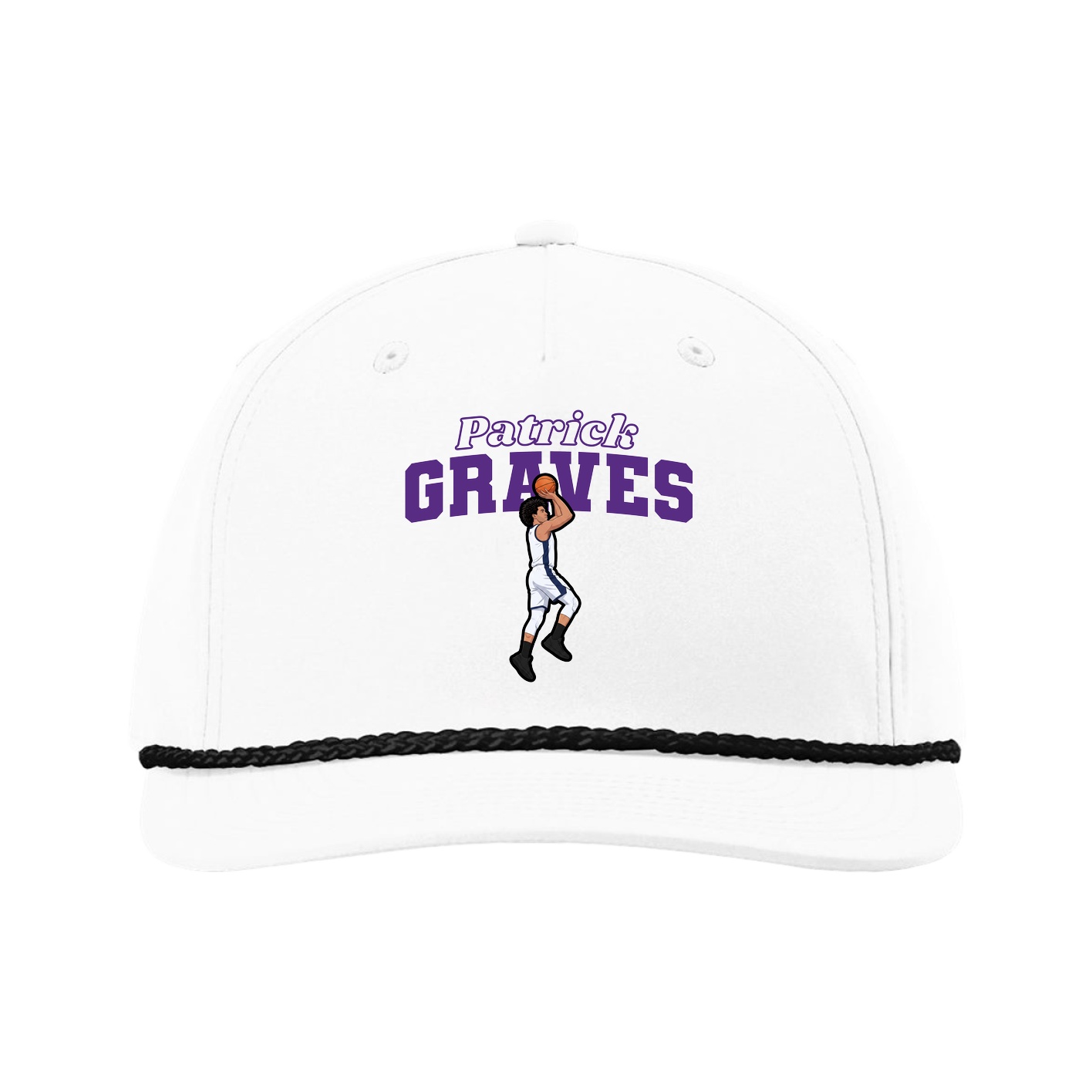 Five-Panel Classic Rope Cap — Name Arch in White