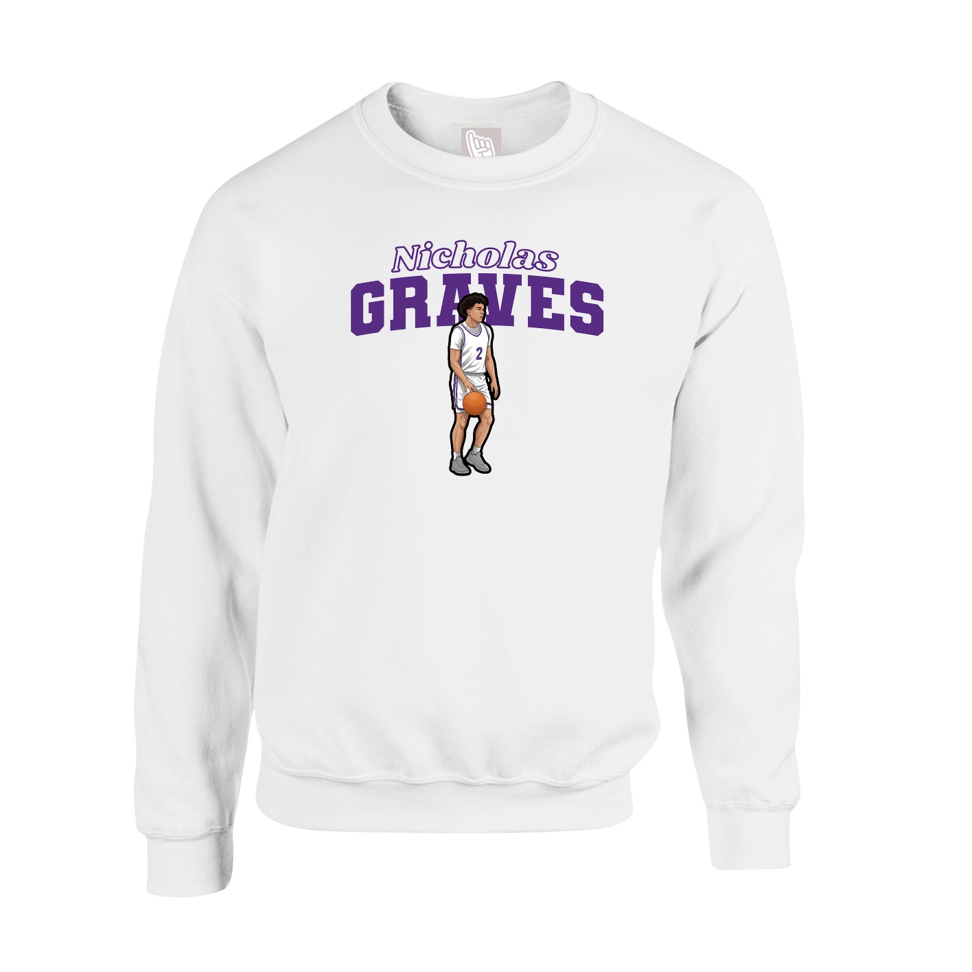 Fleece Crew — Name Arch in White