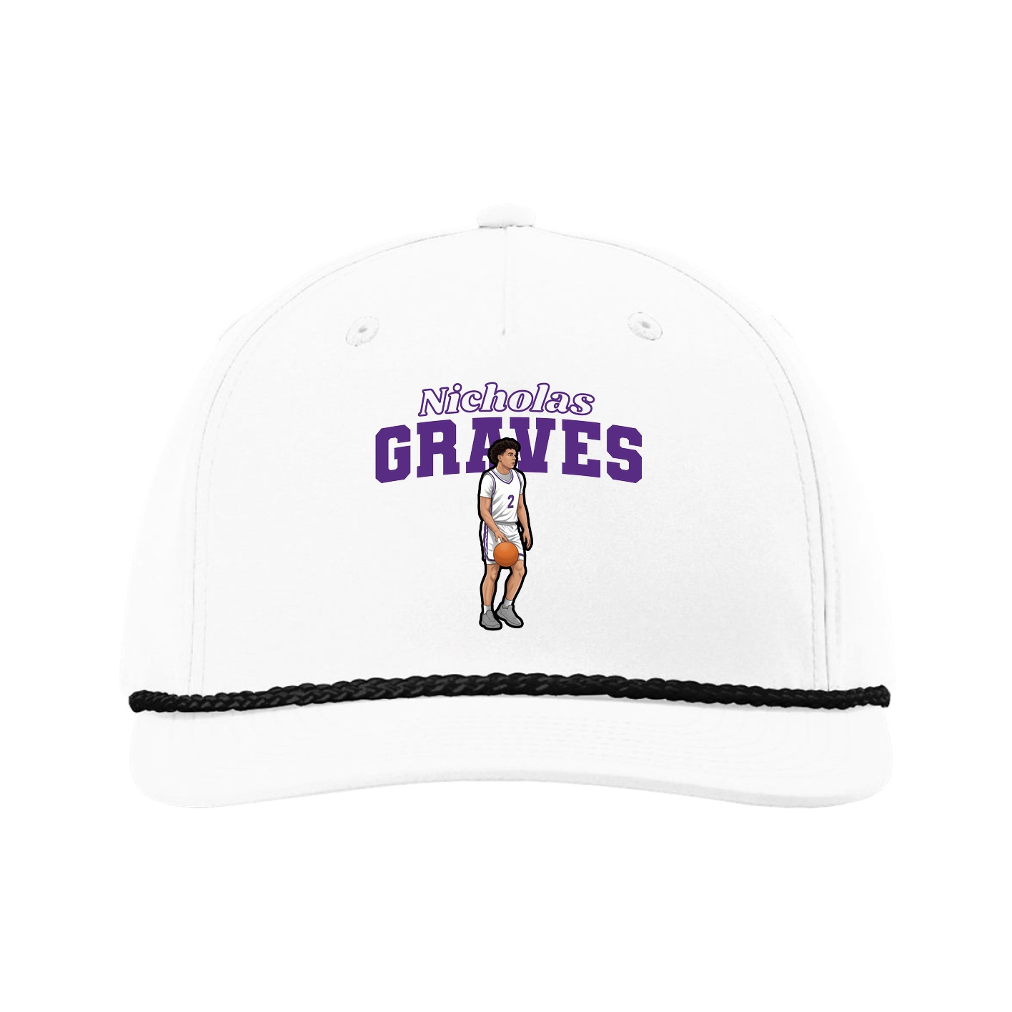 Five-Panel Classic Rope Cap — Name Arch in White