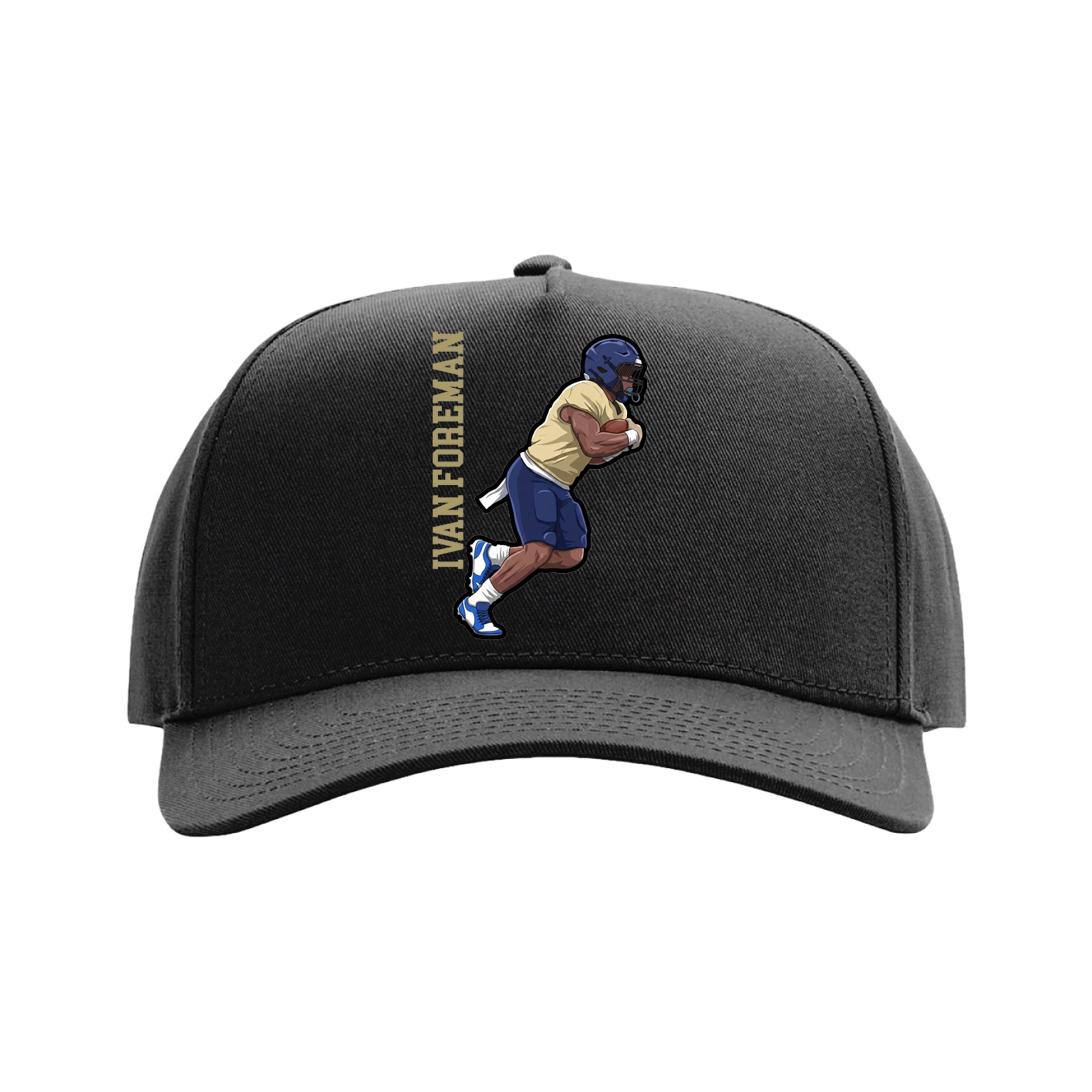 Full Fabric Five-Panel Champ Cap — Name Vertical in Black