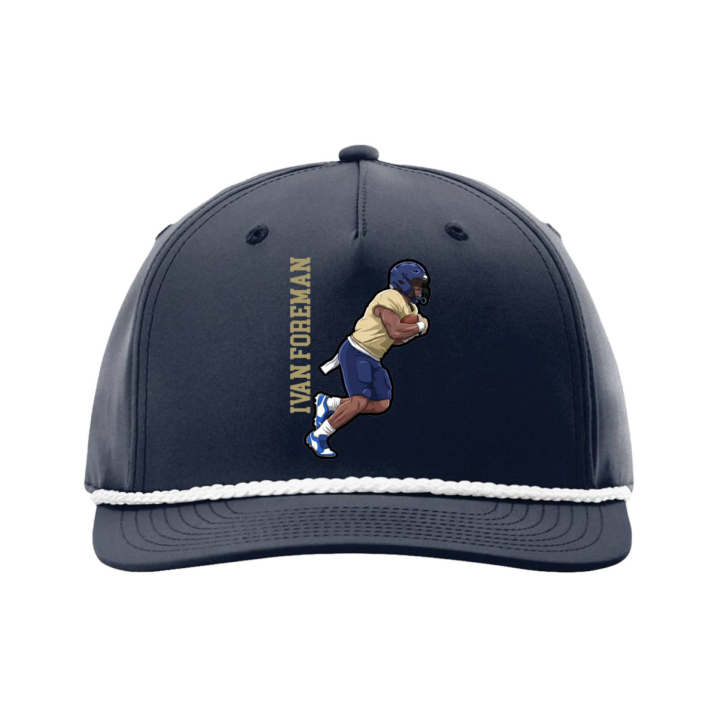 Five-Panel Classic Rope Cap — Name Vertical in Navy