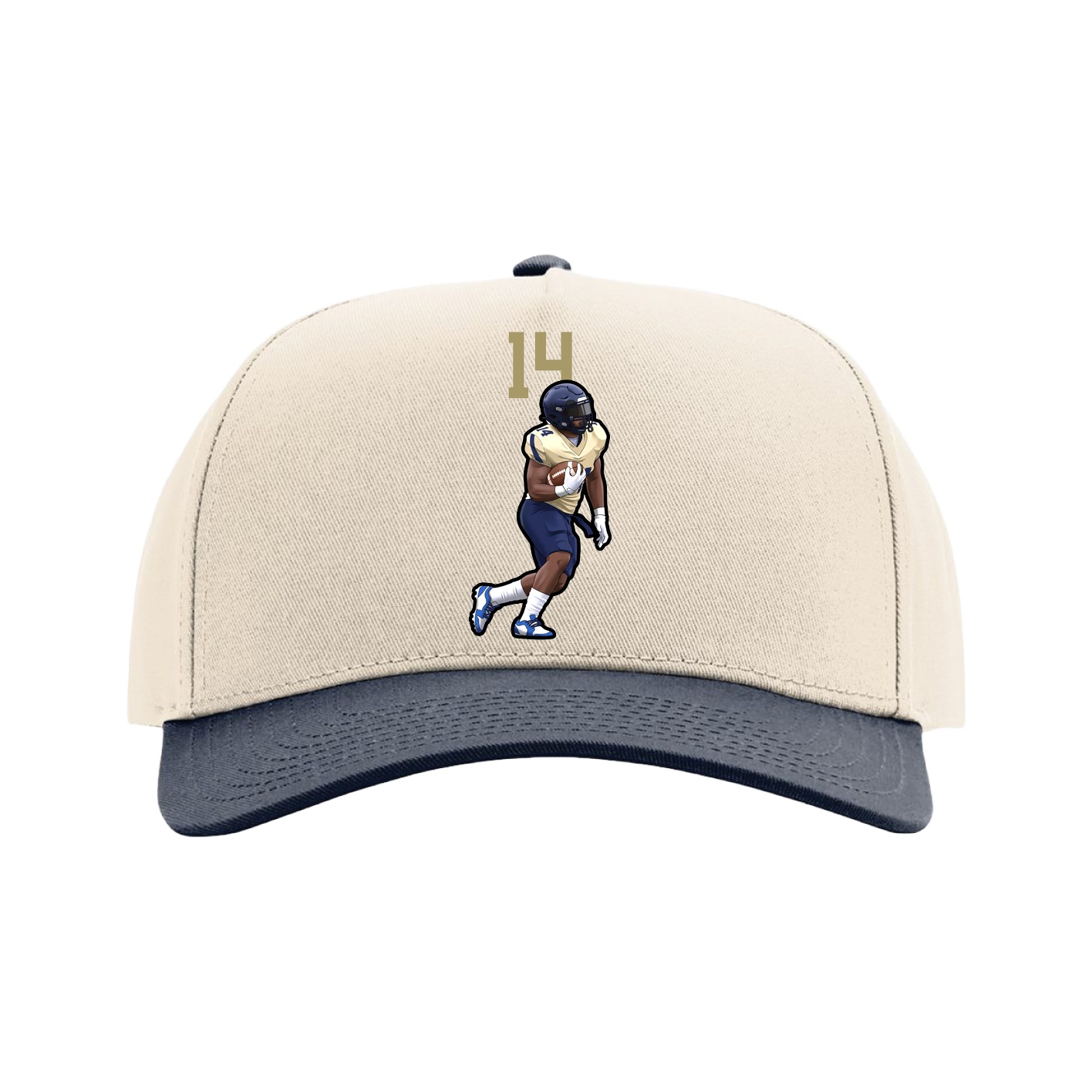 Full Fabric Five-Panel Champ Cap — Number Top in Cream/Navy