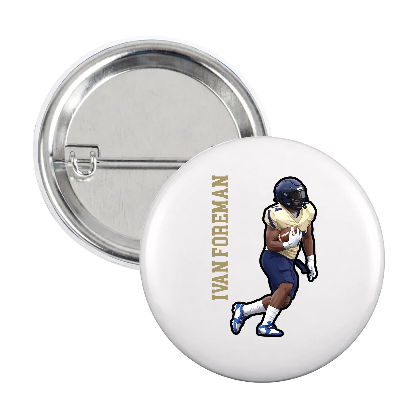 Game Day Button — Name Vertical in White